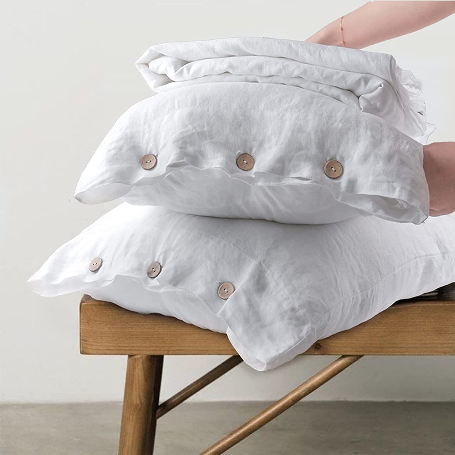 Price:$160.99 100% Linen Duvet Cover Queen Size-Natural Flax Bedding Set-Breathable Farmhouse Comforter Cover Euro Sham with Coconut Button Closure-White : Home & Kitchen