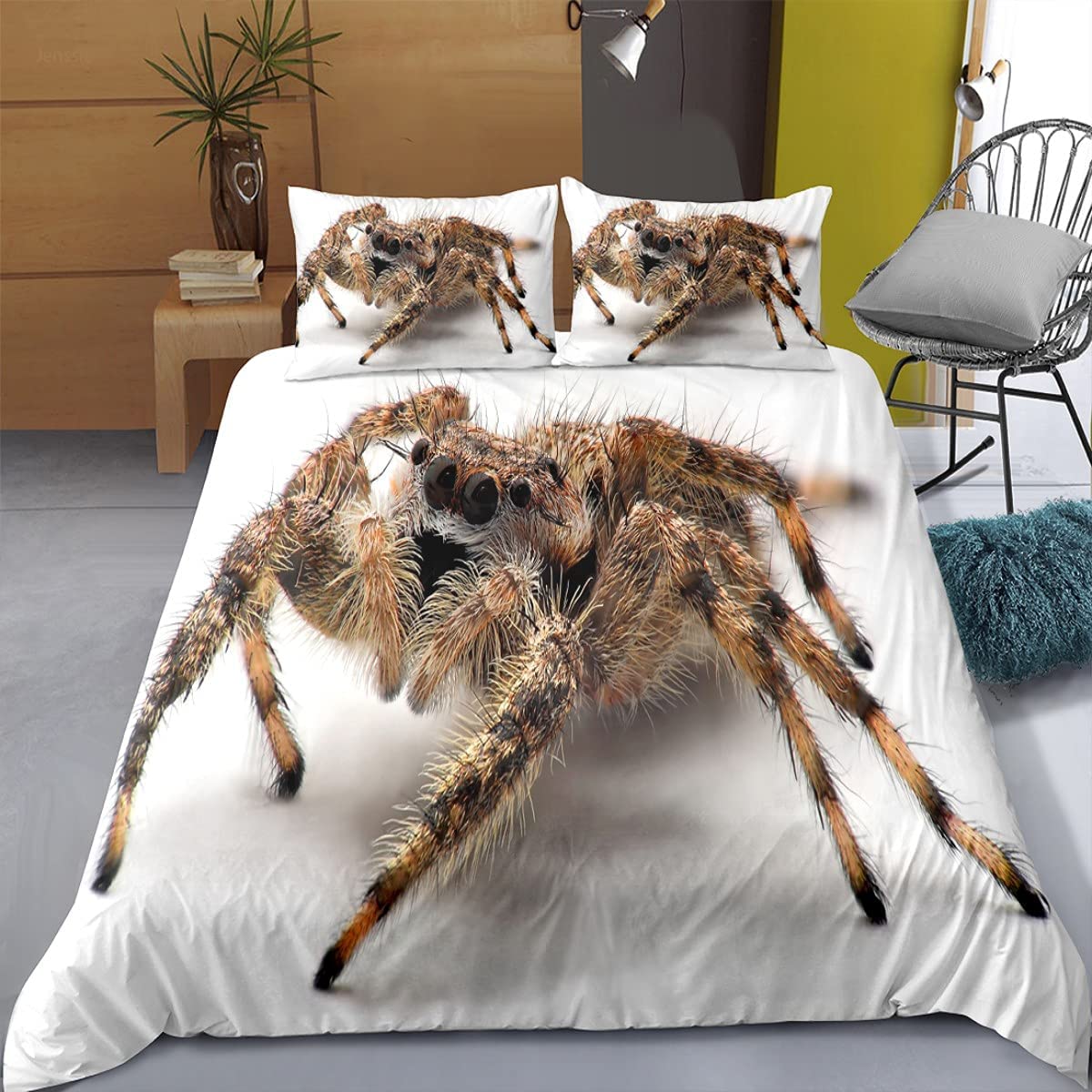 Price:$49.99 Tarantula Print Bedding Set Queen Size Microfiber 3D Print Black Brown Spider Comforter Cover Set Insect Theme White 3 Pieces Include 1 Zipper Duvet Cover 2 Pillow Sham No Filler : Home & Kitchen