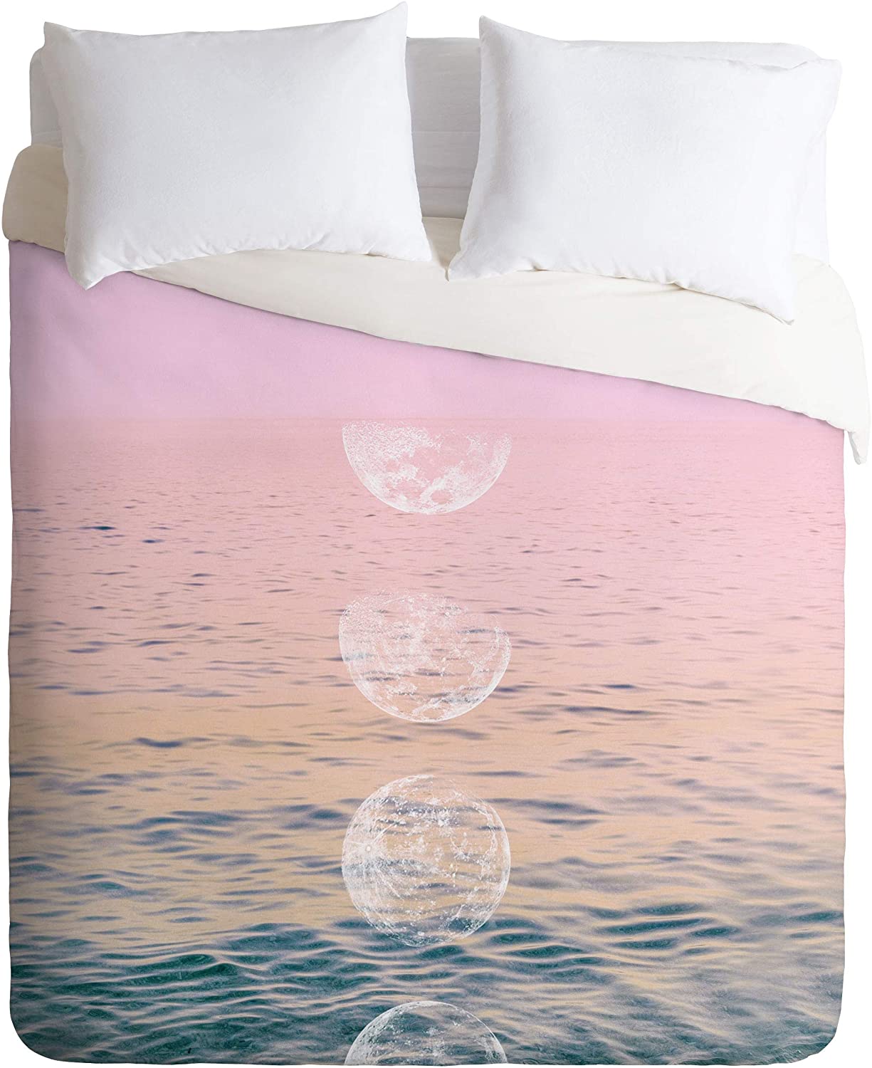 Price:$130.83 Emanuela Carratoni Moontime on The Beach Duvet Cover Set, 104" x 88", Pillowcases: 40" x 20”, Pink : Home & Kitchen