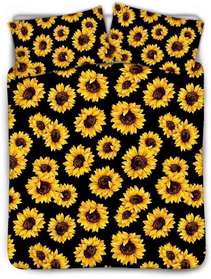 Price:$30.99 Bright Sunflower Bedding Sets Duvet Cover Set with 2 Matching Pillow Cases Guest Room Bedding Sheet Set 3 Piece Machine Washable : Home & Kitchen
