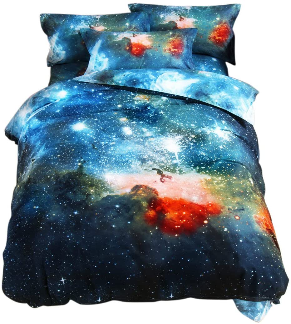 Price:$44.19 4-Piece Galaxies Duvet Cover Sets - 3D Printed Space Themed - 100% Polyester- All-Season Reversible Design - Includes 1 Duvet Cover, 1 Flat Sheet, 2 Pillow Shams Multicolor Queen : Home & Kitchen