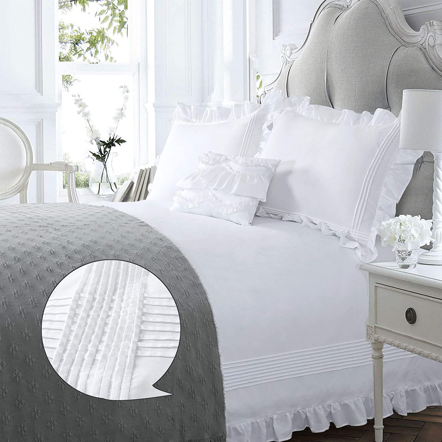 Price:$65.99 Duvet Cover White Shabby Chic King 3 Piece Ruffle Farmhouse Quilt Cover Rustic Simply Boho Pretty 104x90 Beding Set Frech Country : Home & Kitchen