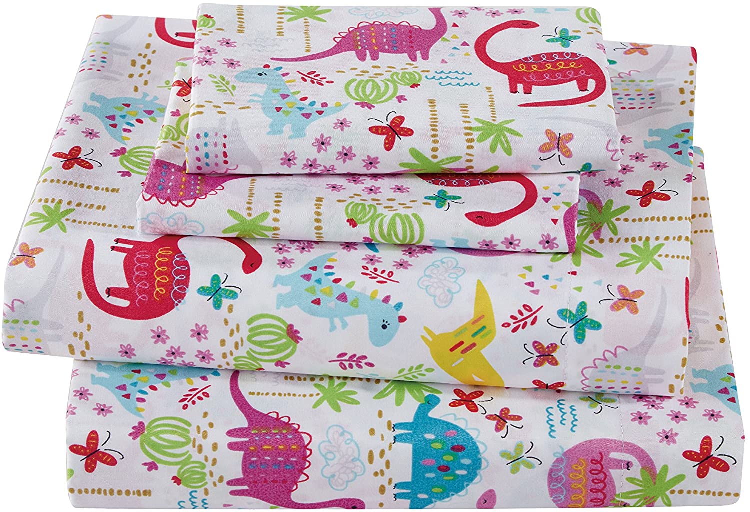 Price:$24.99 Linen Dinosaur Pink Purple Turquoise Lime Green Sheet Set Girls/ Teens New (Twin) : Home & Kitchen