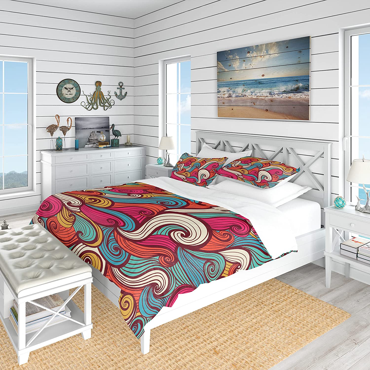 Price:$85.76 Waves Pattern' Nautical & Coastal Duvet Cover Set : Home & Kitchen