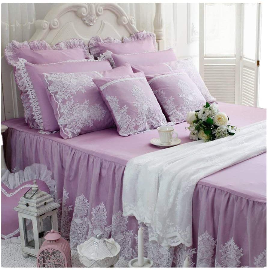Price:$139.00 Purple Princess Bedding with Lace Ruffled Cotton Duvet Cover Sets 4PCS Full Size : Home & Kitchen