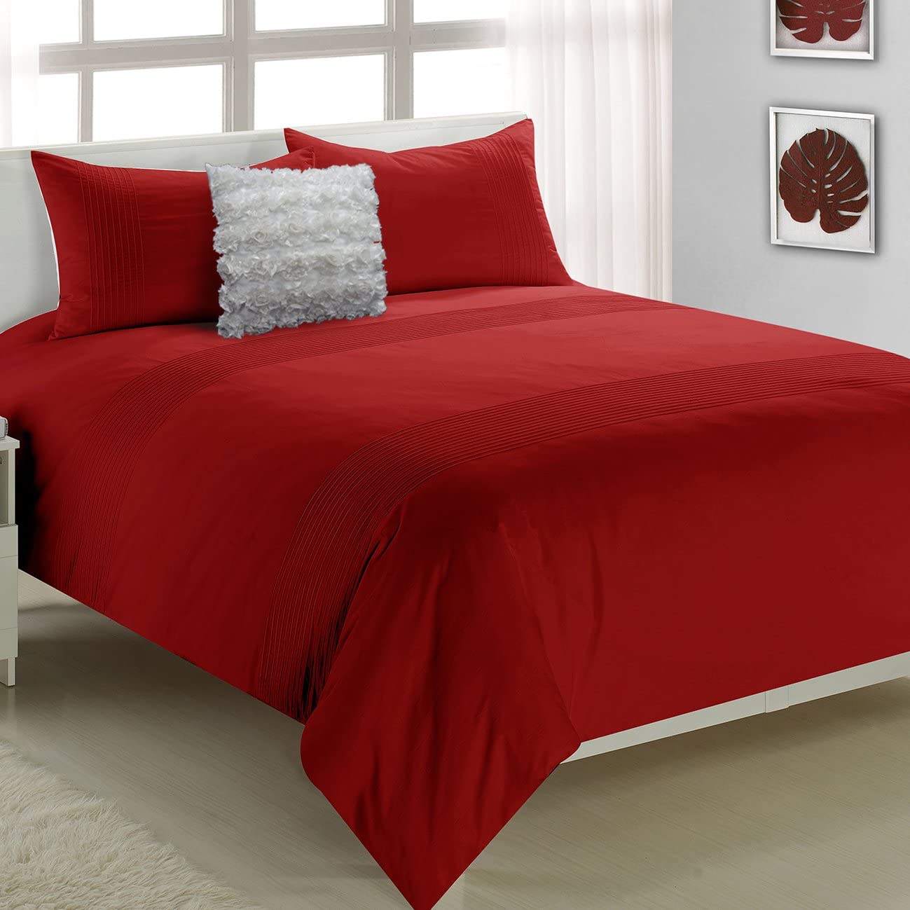 Price:$65.99 Lewis 3 Piece Anthony Pleated Duvet Cover Set, Queen, Red : Home & Kitchen