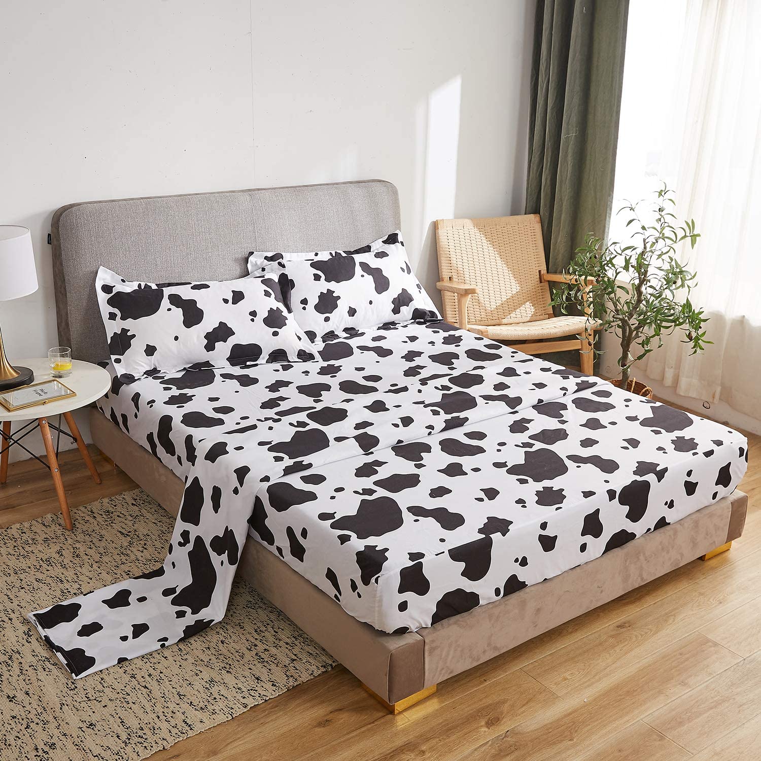 Price:$32.99 Cow Sheet Set Full Size- Bed Sheets - Black White Cow Sheets- Deep Pockets - 1 Fitted Sheet, 1 Flat, 2 Pillow Cases - 4 Piece : Home & Kitchen