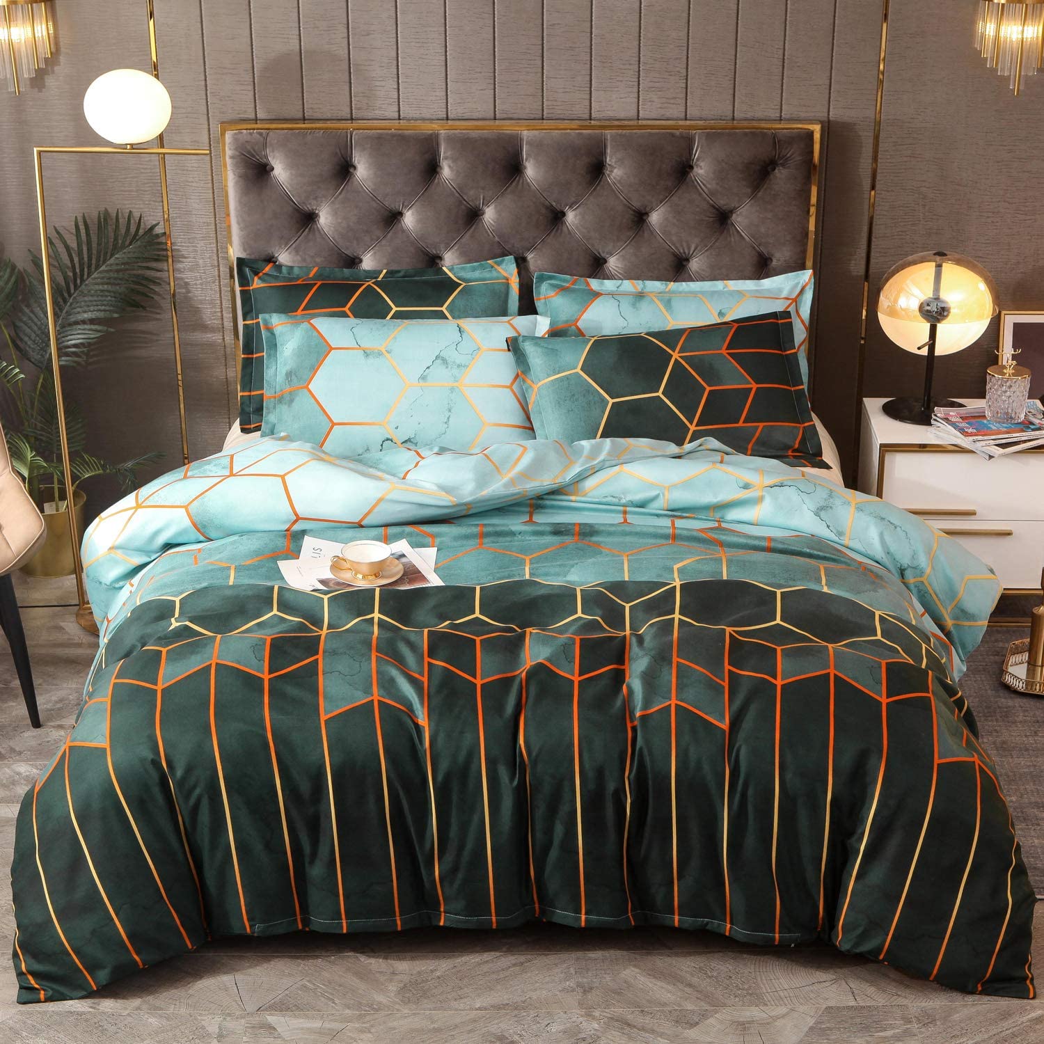 Price:$19.90 Green Geometry Dovet Cover - Queen Bedding Duvet Cover Sets, 3PCS Comforter Cover with Pillowcase,(Green(3 pcs Duvet Cover), Queen(228228cm)) : Home & Kitchen