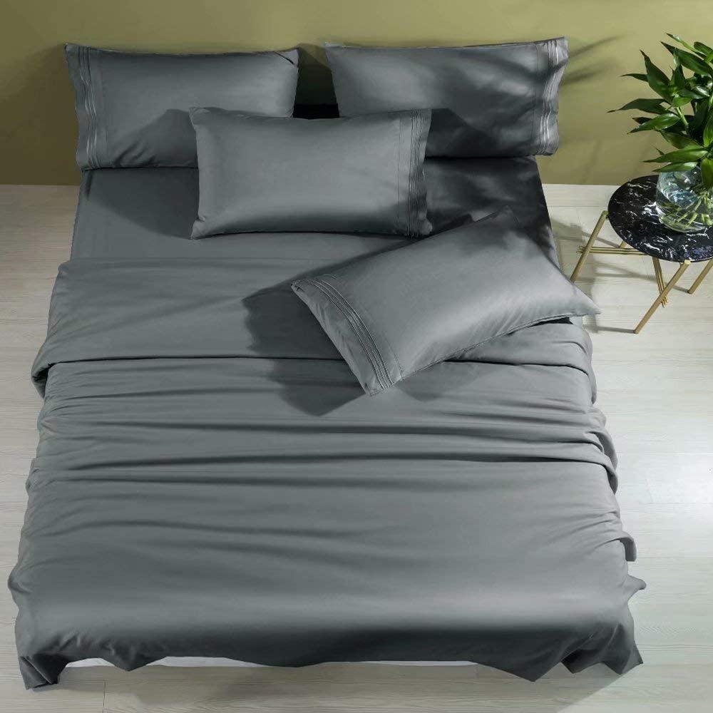 Price:$59.90 Cool 6PC 100% Bamboo Queen Size Bed Sheets Set 1800 Thread Count 16 Inch Deep Pockets Eco Friendly Soft Comforterble Wrinkle Fade and Hypoallergenic (Queen,Dark Grey) : Home & Kitchen