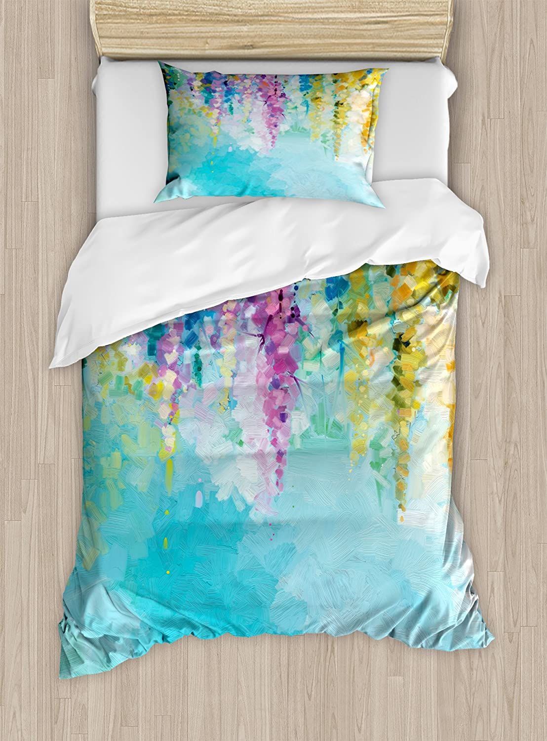 Price:$29.97 Flower Duvet Cover Set, Abstract Ivy Romantic and Landscape Spring Floral Artwork Nature Theme, Decorative 2 Piece Bedding Set with 1 Pillow Sham, Twin Size, Turquoise Purple : Home & Kitchen