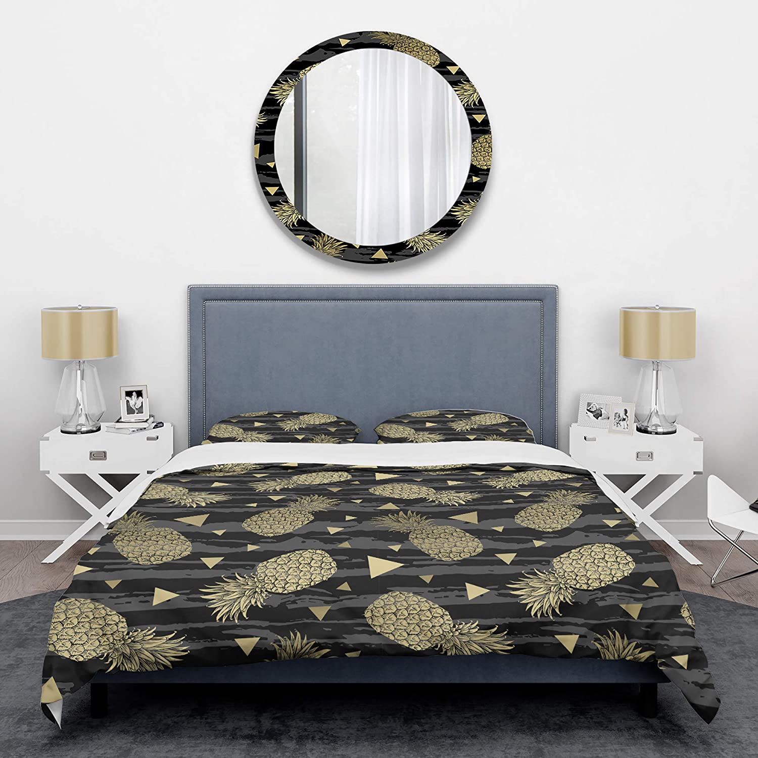 Price:$85.76 'Golden Pineapple On Black' Mid-Century Modern Duvet Cover Set : Home & Kitchen