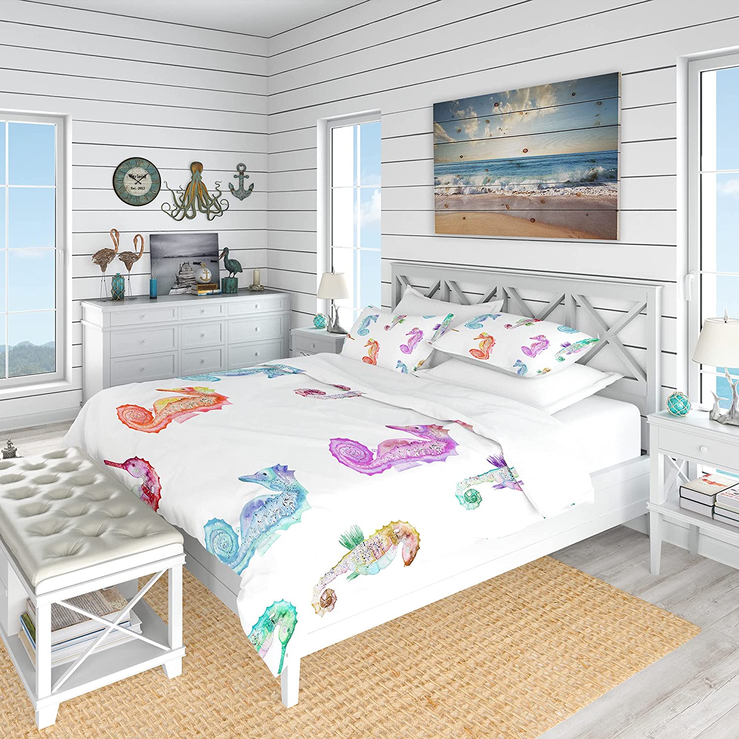 Price:$85.79 with Multicolored Seahorses' Nautical & Coastal Duvet Cover Set : Home & Kitchen
