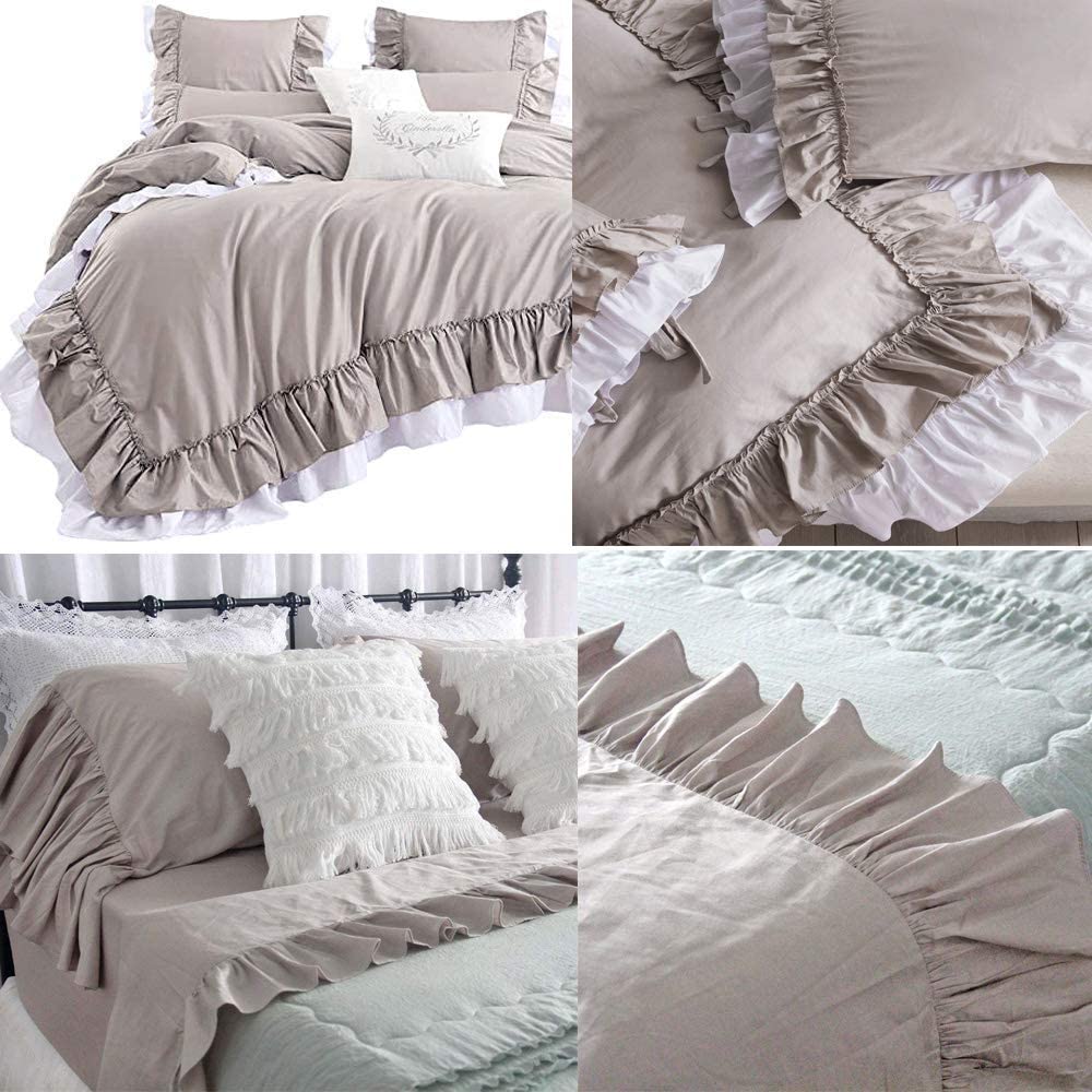 Price:$60.33 House Ruffle Bed Sheet Set 4-Piece Taupe Bedding Set King Size and Luxury Vintage Taupe Duvet Cover King Size Bundle : Home & Kitchen