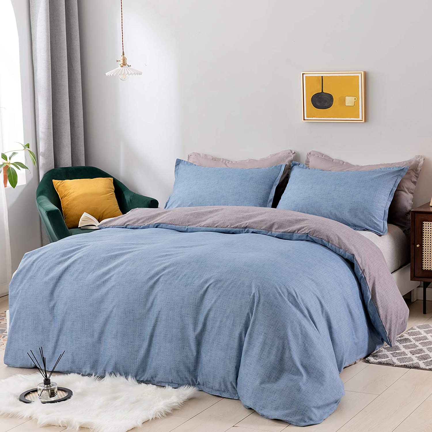 Price:$14.99 3 Pcs Duvet Cover Queen Size, Textured Blue Gray Reversible Washed Comforter Cover Set, Durable Longer Zipper Closure 100% Microfiber : Home & Kitchen