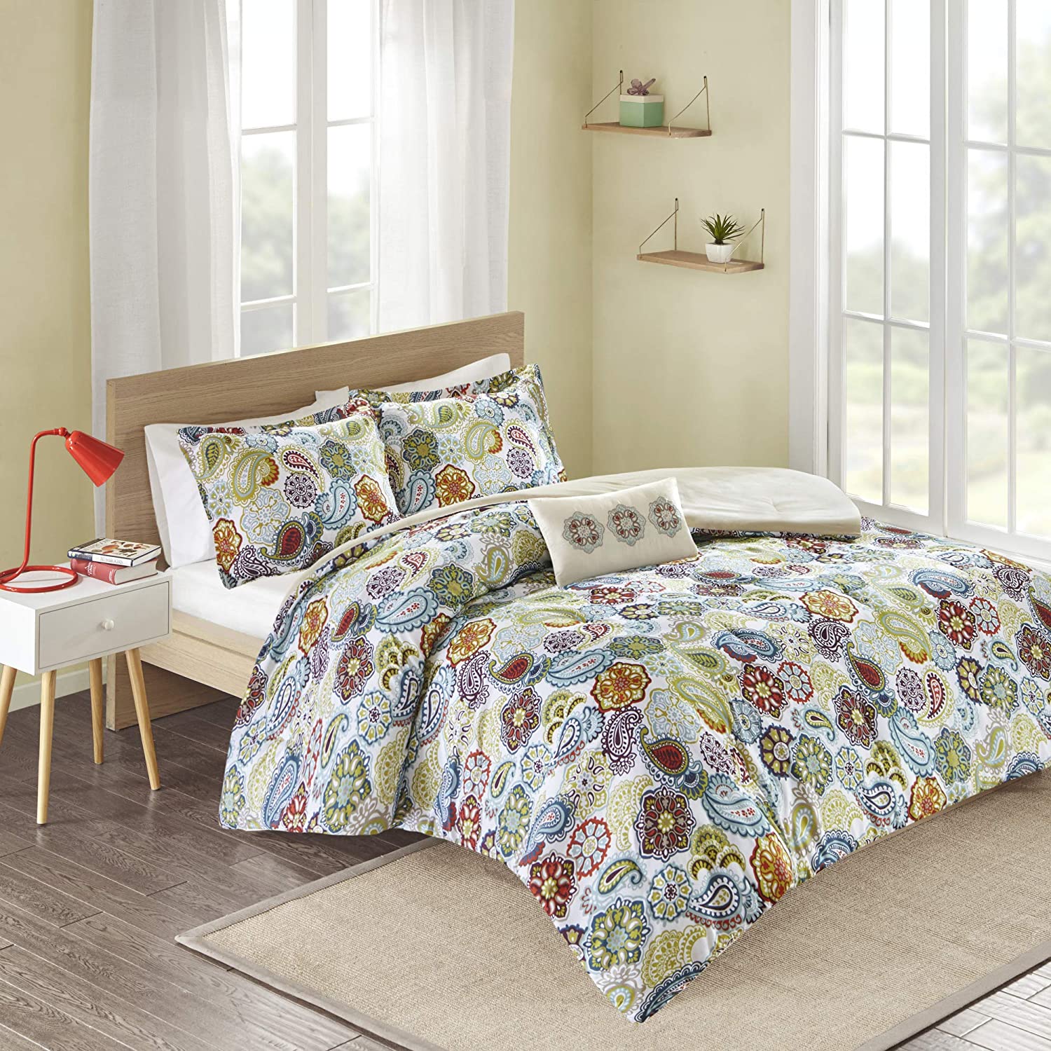 Price:$47.49 Zone Tamil Teen Girls Duvet Cover Set Full/Queen Size - Green White , Floral – 4 Piece Duvet Covers Bedding Sets – Ultra Soft Microfiber Girls Bedding Bed Sets : Home & Kitchen