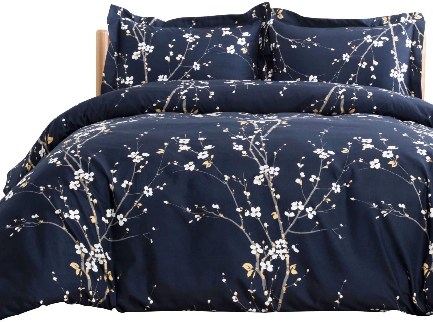 Price:$37.99 Duvet Cover Set King Navy Plum Blossom Pattern Comforter Cover 3 Pieces(104x90 inches) Soft Microfiber : Home & Kitchen