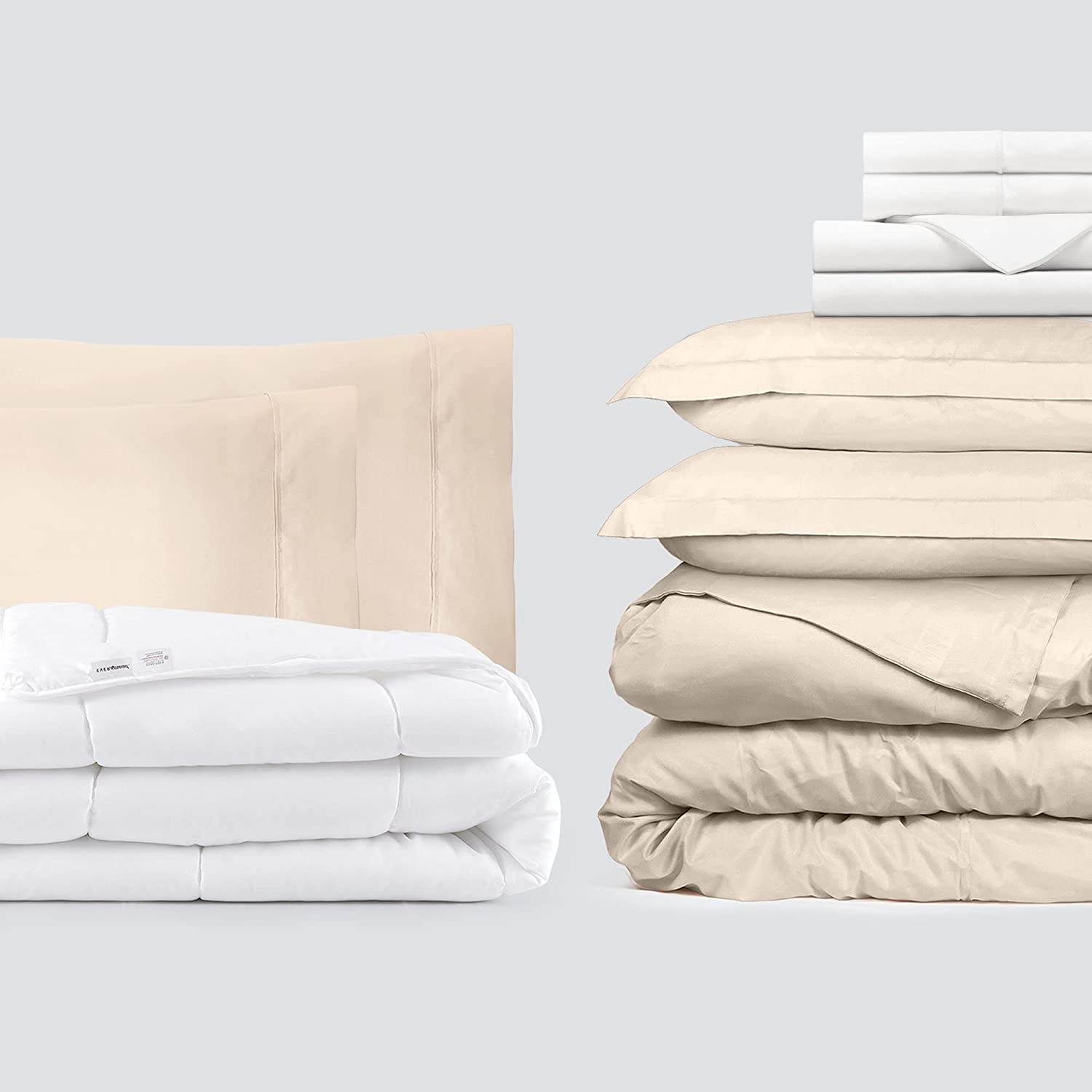 Price:$69.76 Microfiber 4 Piece Bedding Bundle - Sheet Set (Queen, Light Beige) & Microfiber Duvet Set (Queen, Light Beige) & 2 Pillowcases (Standard Queen, White) & Microfiber Shell Down Comforter (Queen) : Home & Kitchen
