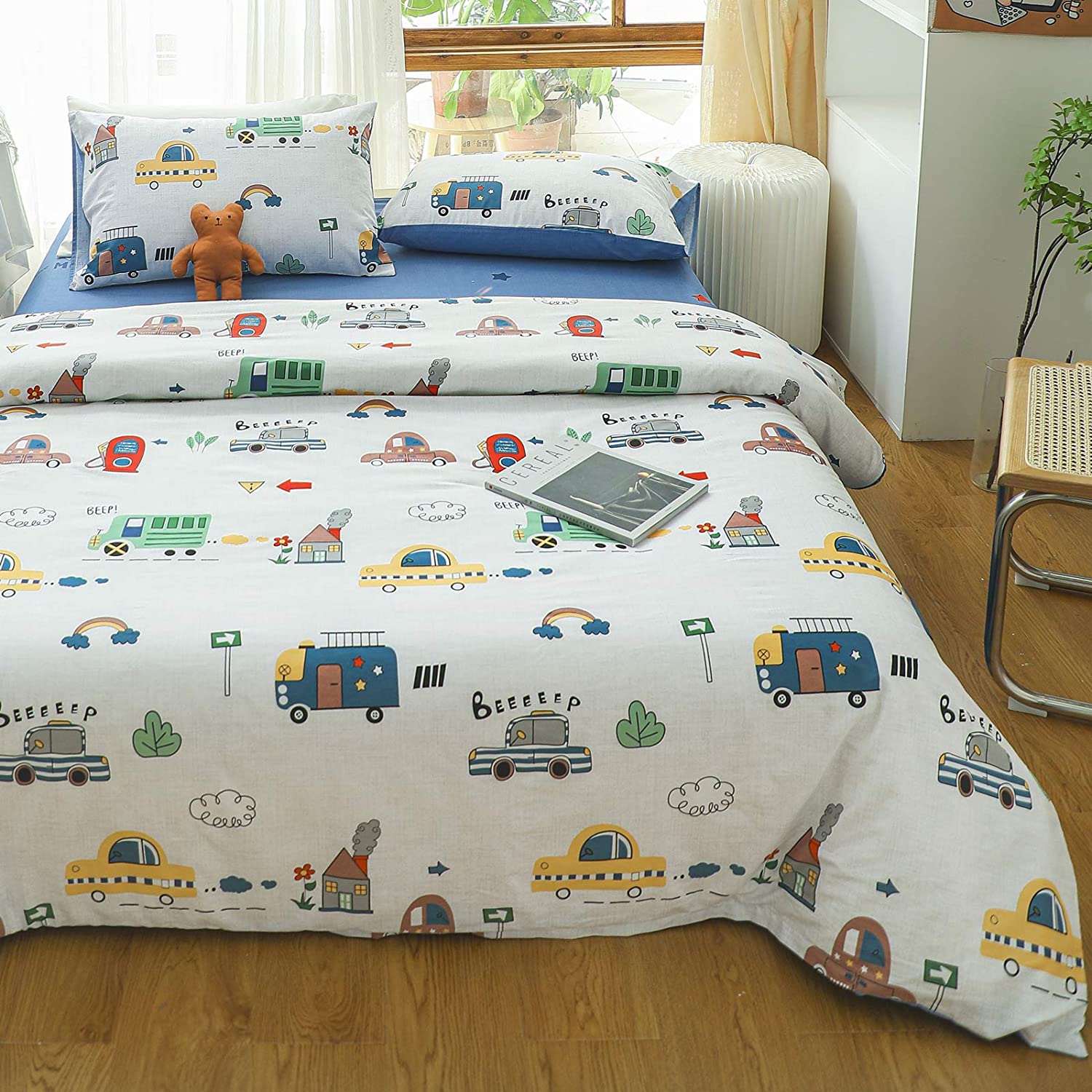 Price:$58.99 Kids Duvet Cover Set, 100% Cotton Percale Bedding Set, Soft Cartoon Adorable Cute Comforter Cover for Kids Teens Boys Girls Toddlers (Full/Queen ( 90'' x 90'' ), Car City) : Home & Kitchen