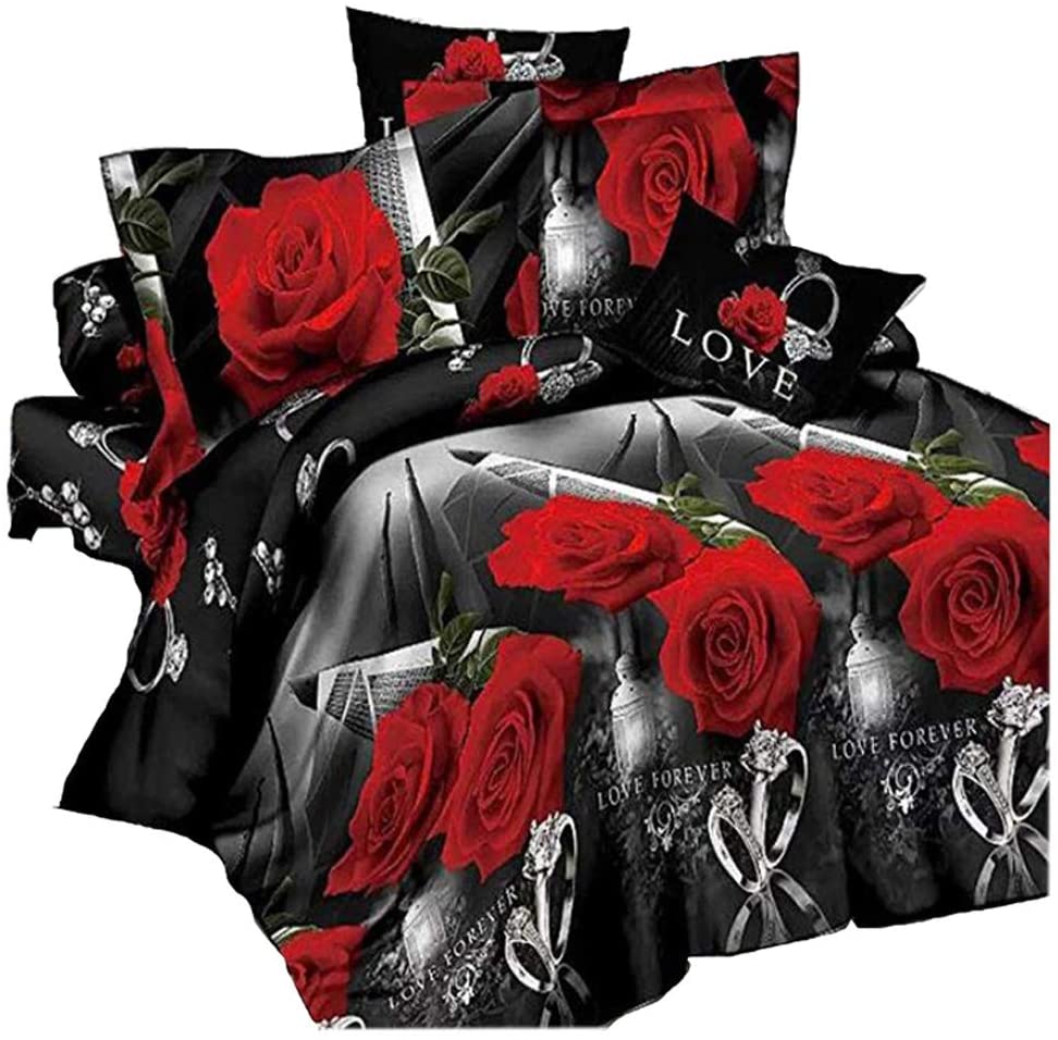 Price:$47.75 Bedding Sets Home Textile Black Red Flower Floral Pattern 4pcs Queen Size Bedding Sheet Sets : Home & Kitchen