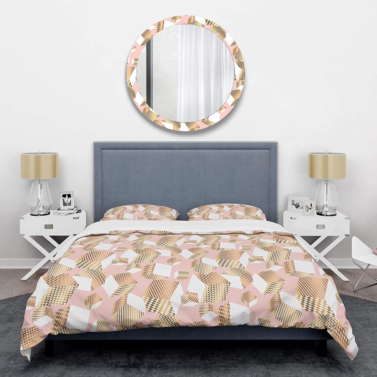 Price:$109.82 'Gold and Rose Cubes I' Mid-Century Modern Duvet Cover Set : Home & Kitchen