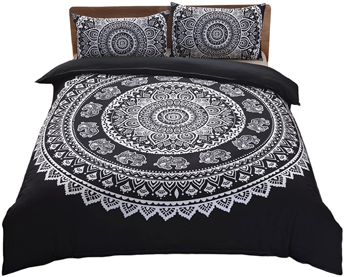 Price:$58.99 Duvet Cover with Two Pillow Sham Bohemian Style Microfiber Full Size (Black White) : Home & Kitchen
