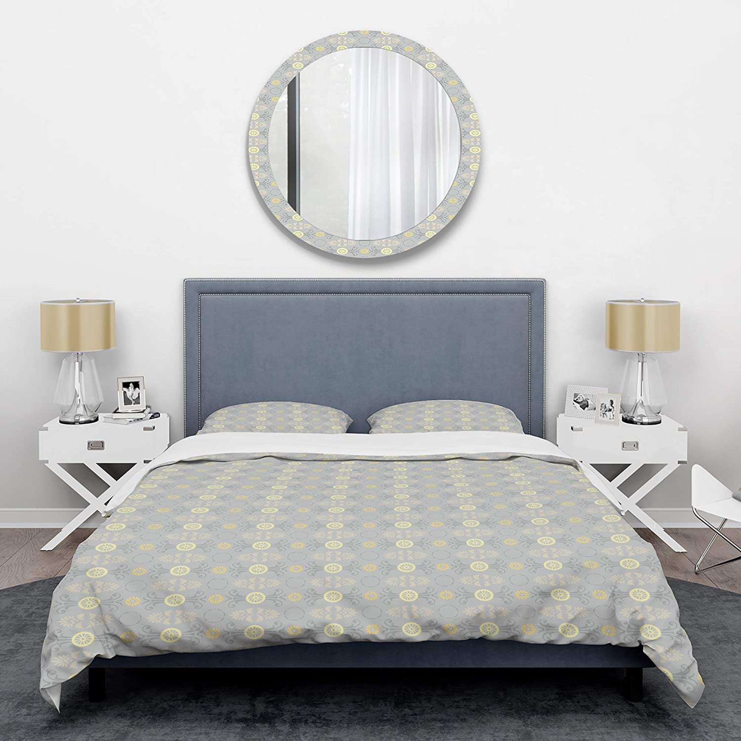 Price:$85.76 'Golden Cornflower Pattern' Mid-Century Modern Duvet Cover Set : Home & Kitchen