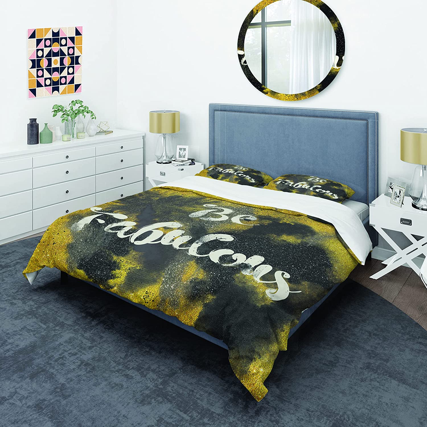 Price:$109.78 'Be Fabulous Quote Black on Gold' Glam Duvet Cover Set : Home & Kitchen