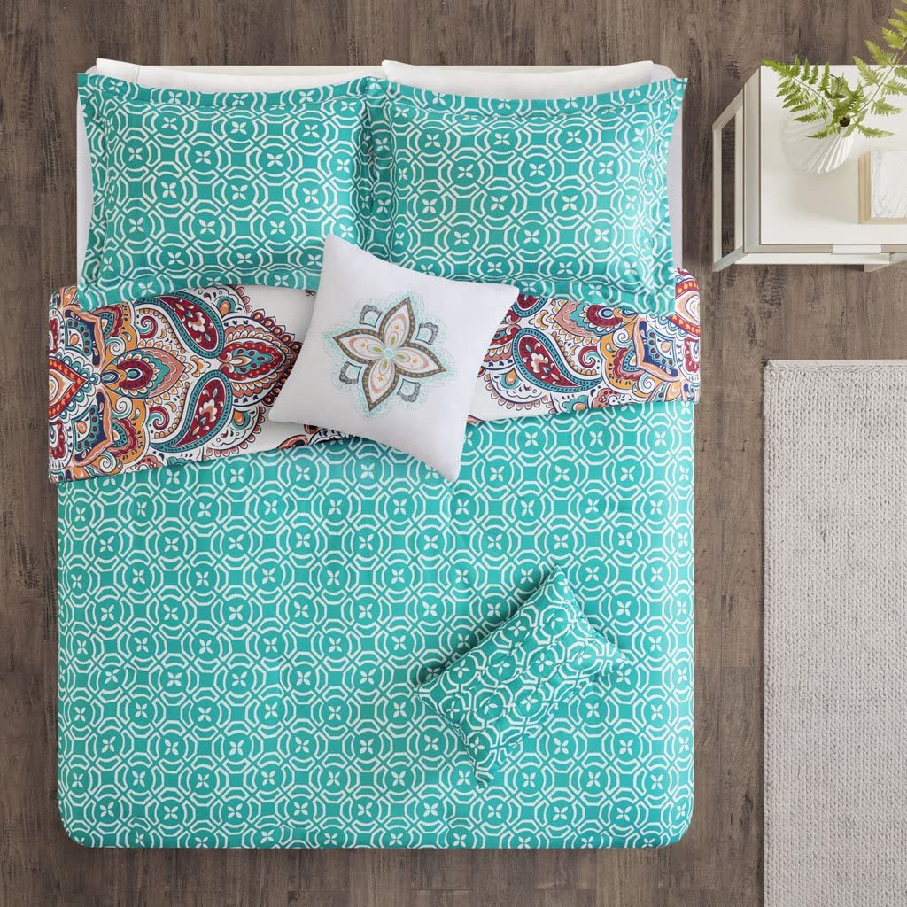 Price:$39.83 DESIGN Amari 5 Piece Reversible Print Duvet Set Aqua/Indigo Full/Queen : Home & Kitchen