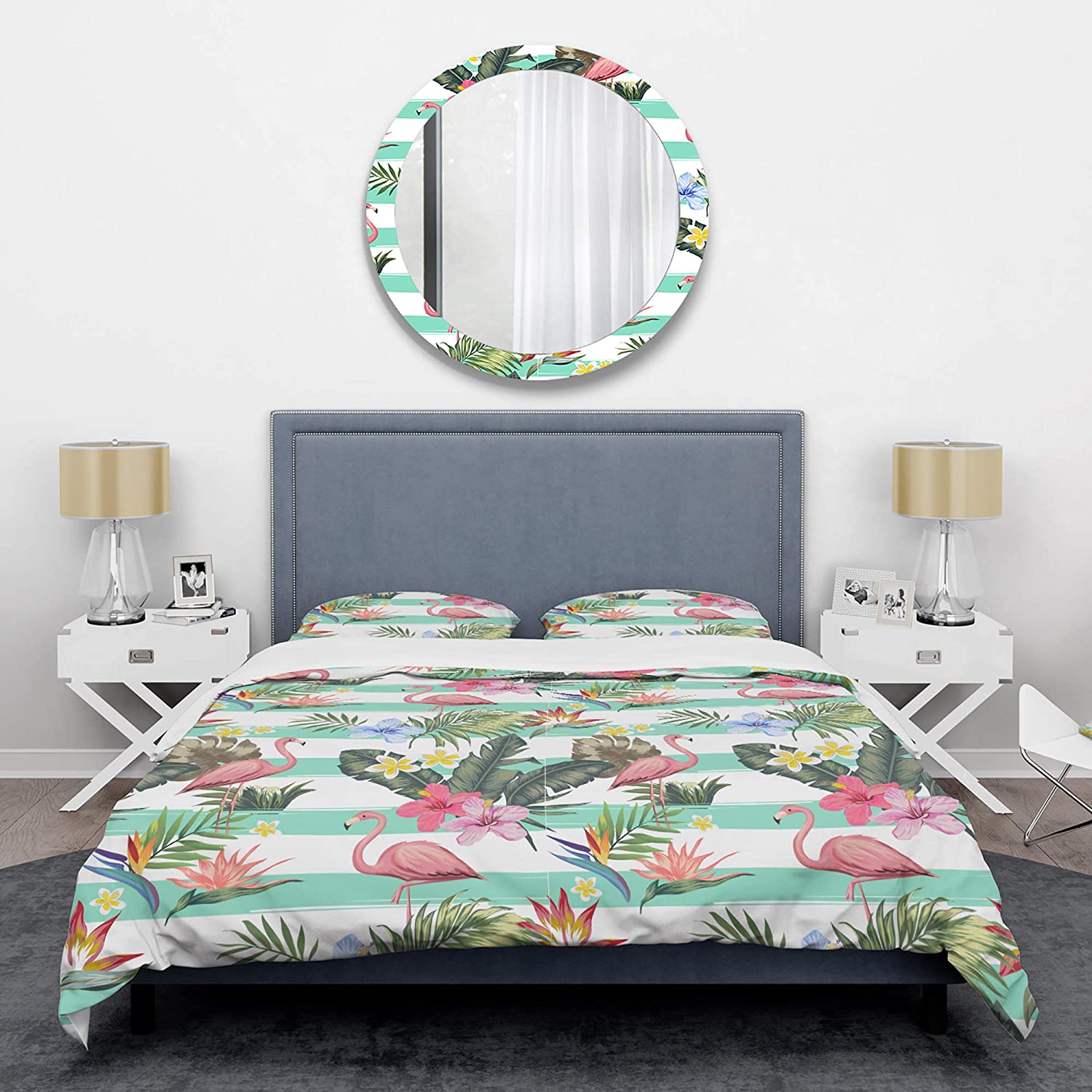 Price:$120.04 'Tropical Botanicals, Flowers and Flamingo' Mid-Century Modern Duvet Cover Set : Home & Kitchen