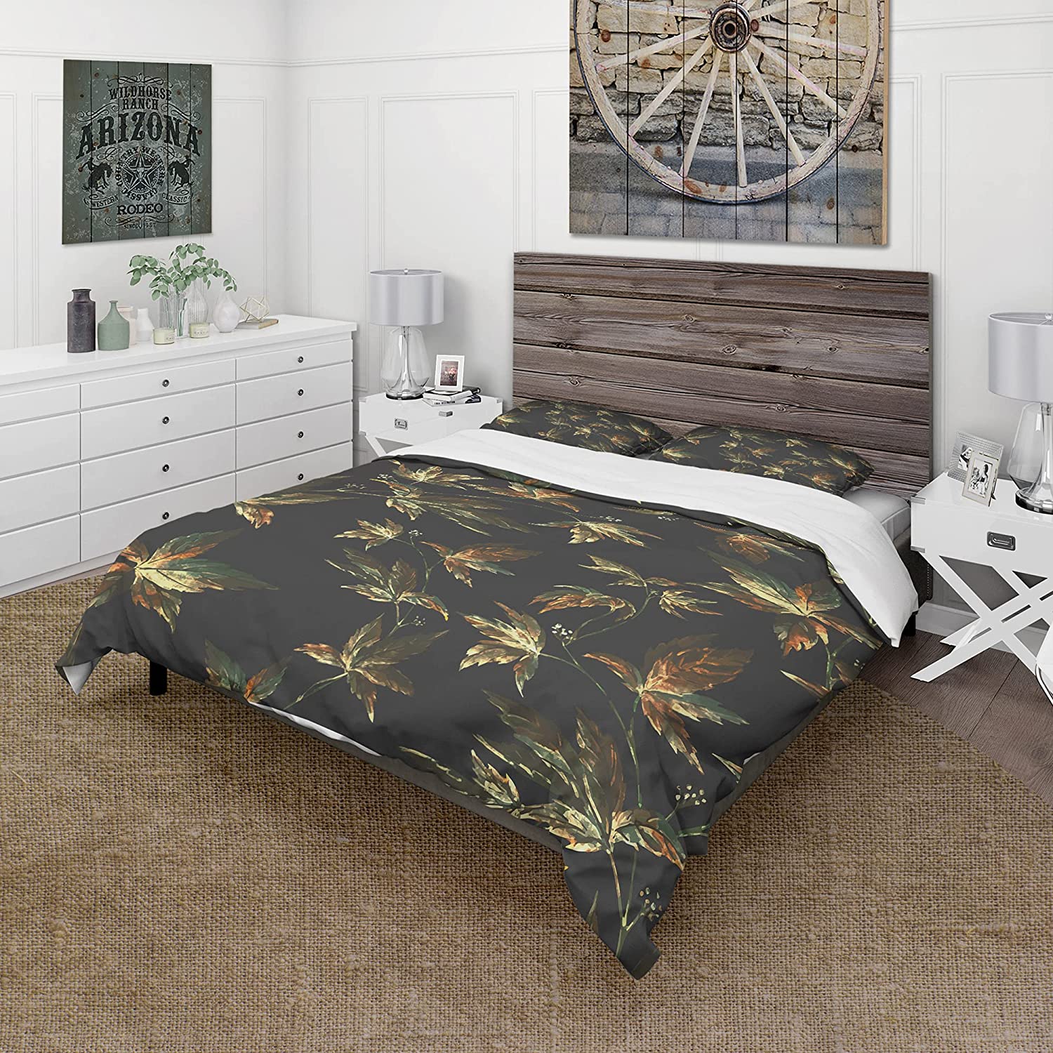 Price:$109.78 'Brown and Green Autumn Leaves' Vintage Duvet Cover Set : Home & Kitchen