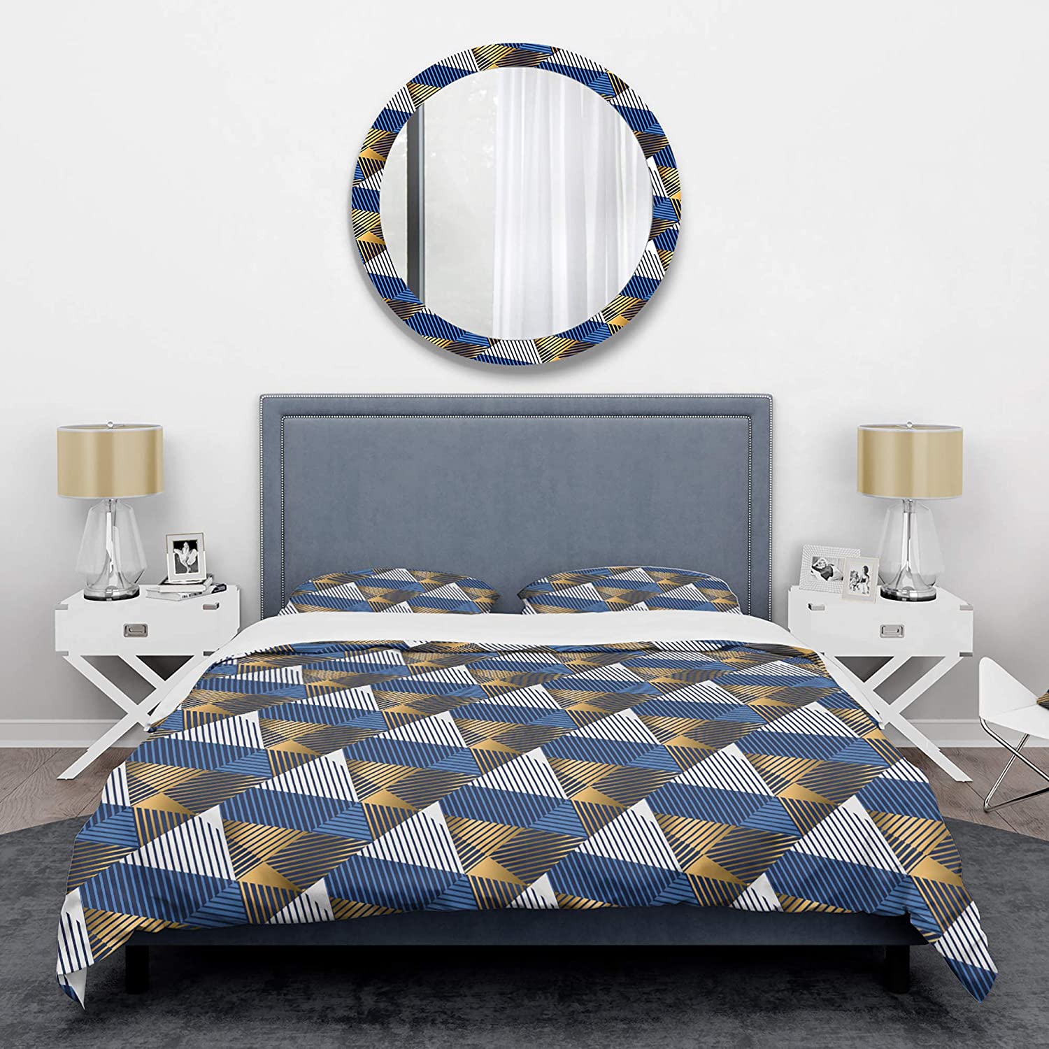 Price:$120.09 'Retro Luxury Waves in Gold and Blue V' Mid-Century Modern Duvet Cover Set : Home & Kitchen