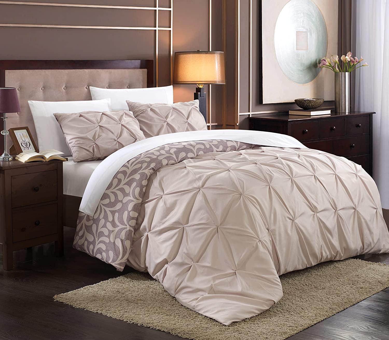 Price:$45.35 Home 3 Piece Talia Pleated Pin Tuck Reversible Duvet Set, King, Plum : Home & Kitchen