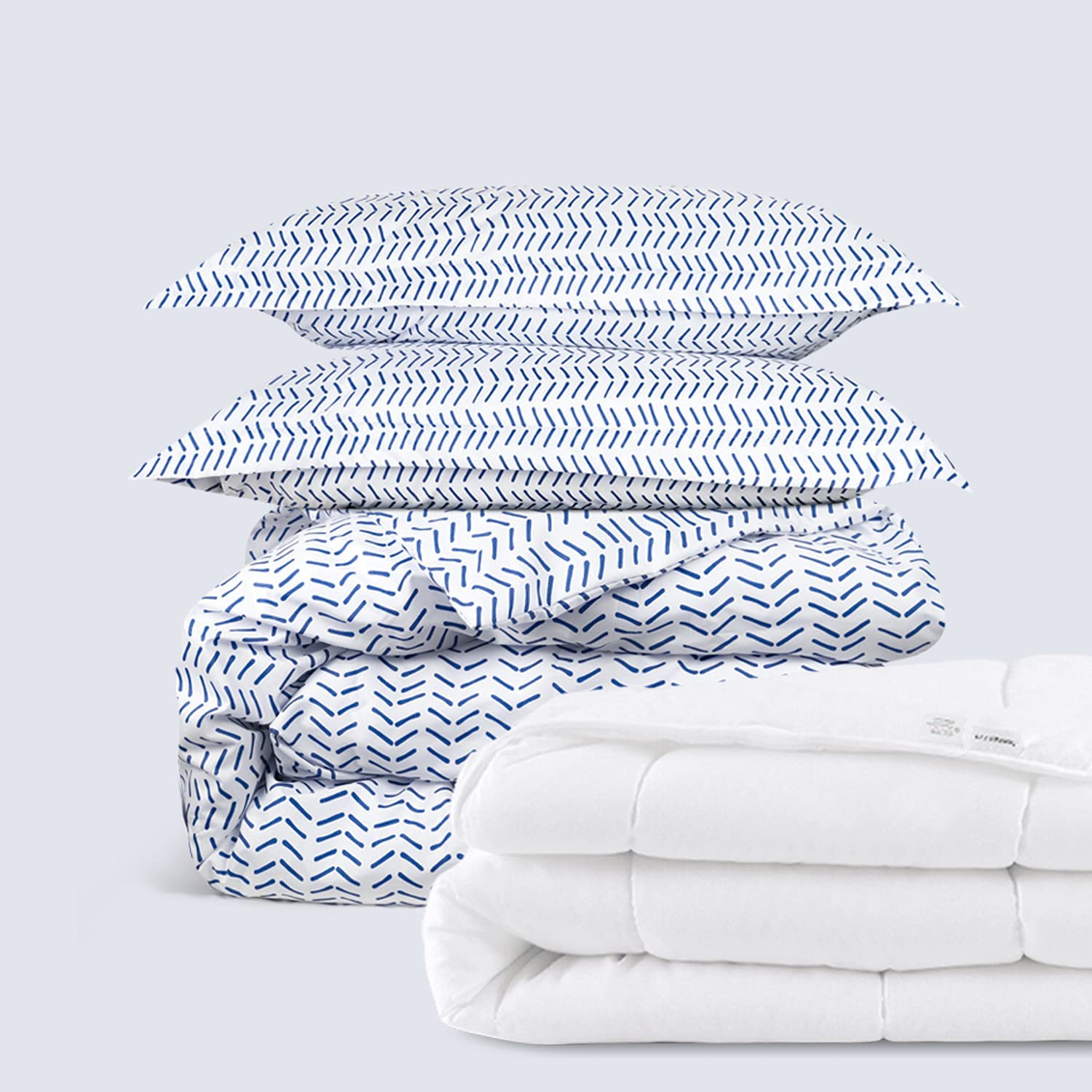 Price:$47.50 Microfiber Duvet Bundle - 3 Piece Microfiber Duvet Set (Queen, Abstract Chevron - Classic Blue) & Microfiber Shell Down Comforter (Queen) : Home & Kitchen
