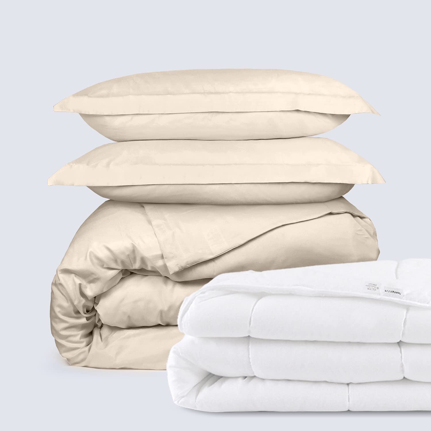 Price:$46.55 Microfiber Duvet Bundle -3 Piece Microfiber Duvet Set (Queen, Light Beige) & Microfiber Shell Down Comforter (Queen) : Home & Kitchen