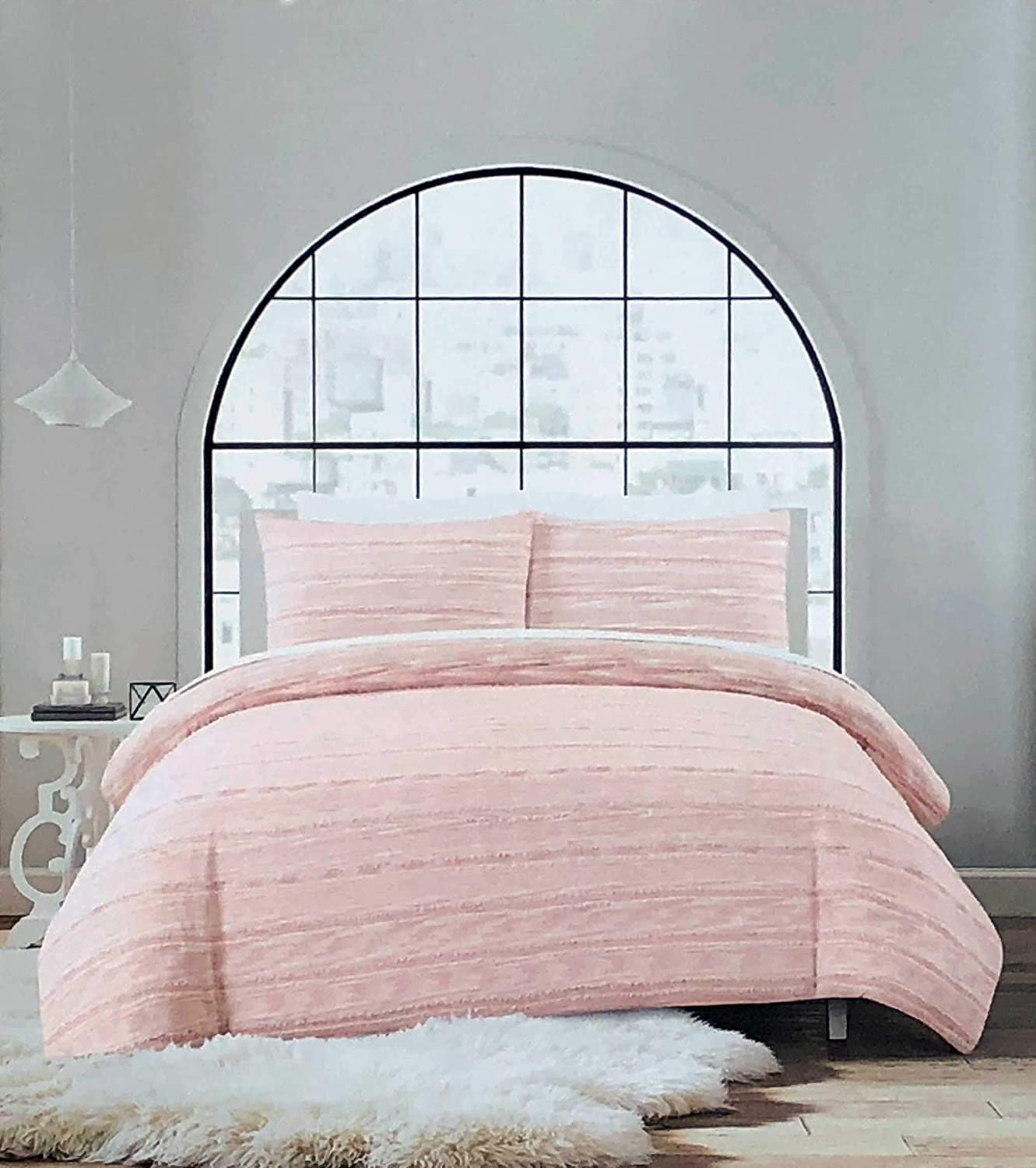 Price:$115.99 Texture Collection 3pc Duvet Set Textured Tufted Geometric Boho Style Stripes in Shades of Pink and White 100% Cotton Comforter Cover Quilt with Shams, (King) : Home & Kitchen