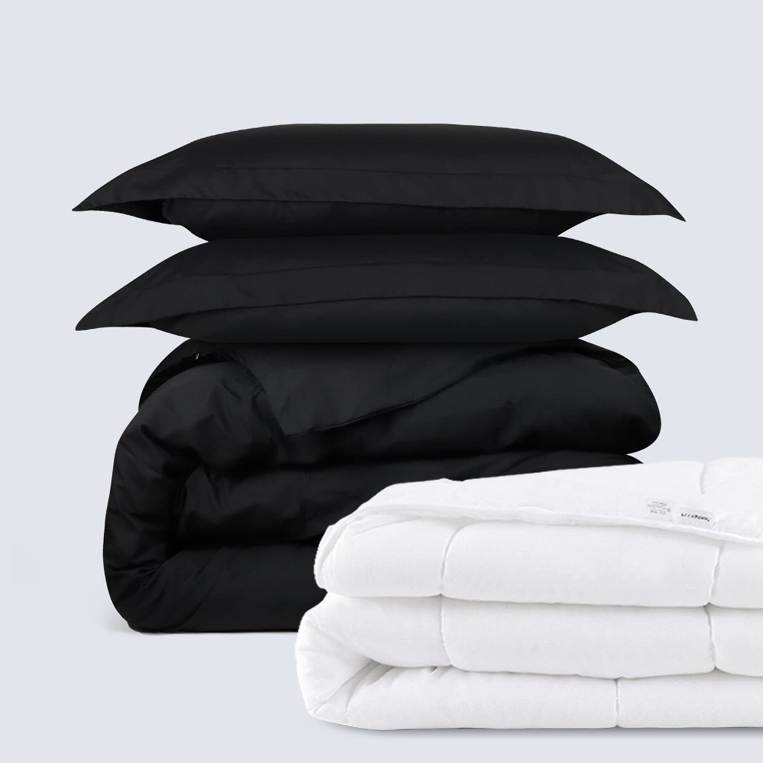 Price:$46.55 Microfiber Duvet Bundle - 3 Piece Microfiber Duvet Set (Queen, Black) & Microfiber Shell Down Comforter (Queen) : Home & Kitchen