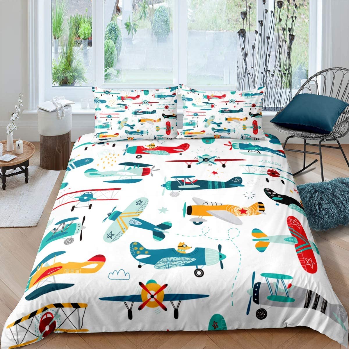 Price:$35.10 Comforter Cover Set for Boys Kids Child Helicopter Print Bedding Set,Cartoon Airplane Flying Duvet Cover Set Nursery Flying Plane Travel Colorful Decor 2 Pcs Twin Size : Home & Kitchen