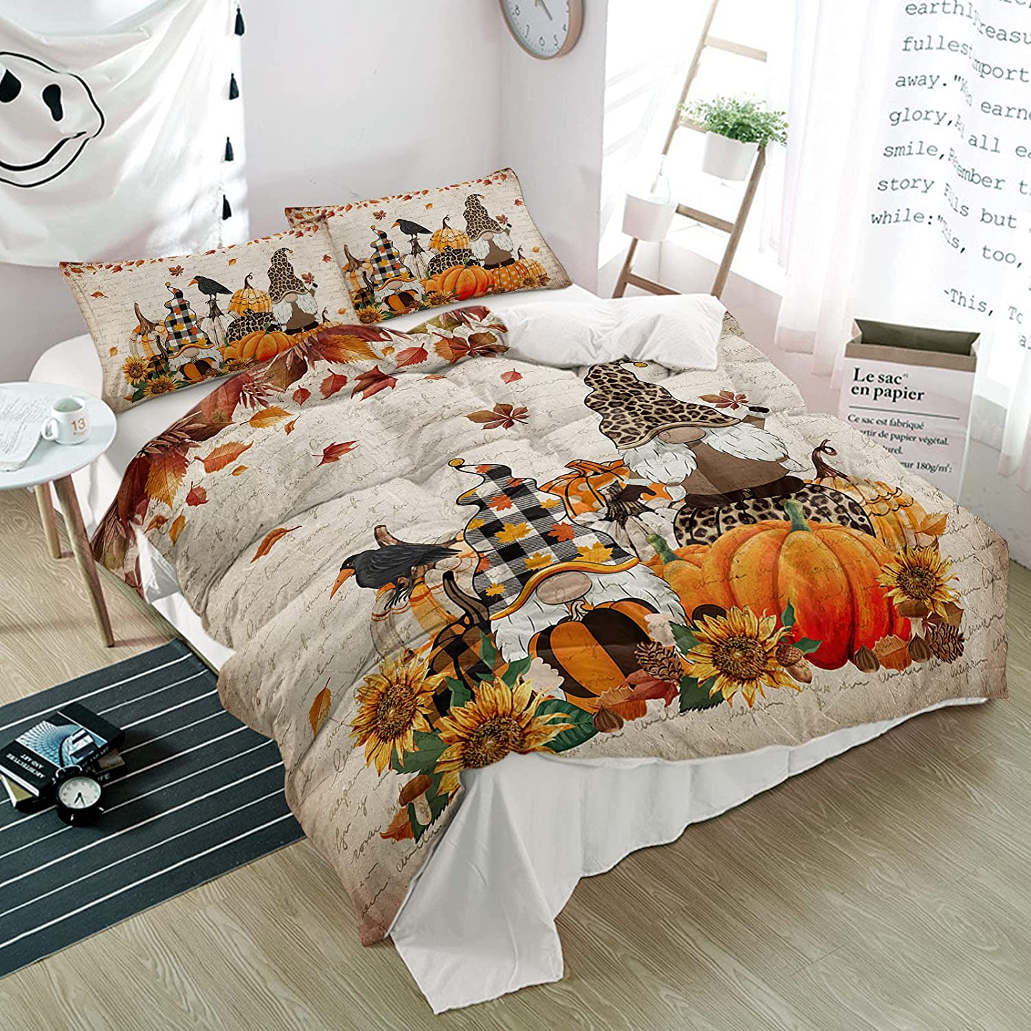 Price:$75.00 Queen Duvet Cover Sets, Ultra Soft Comforter Covers Vintage Cute Dwarf and Halloween Crow Fall Leaf 3 Pieces Lightweight Bedding Set Bedspread with Pillow Shams Farm Pumpkin : Home & Kitchen