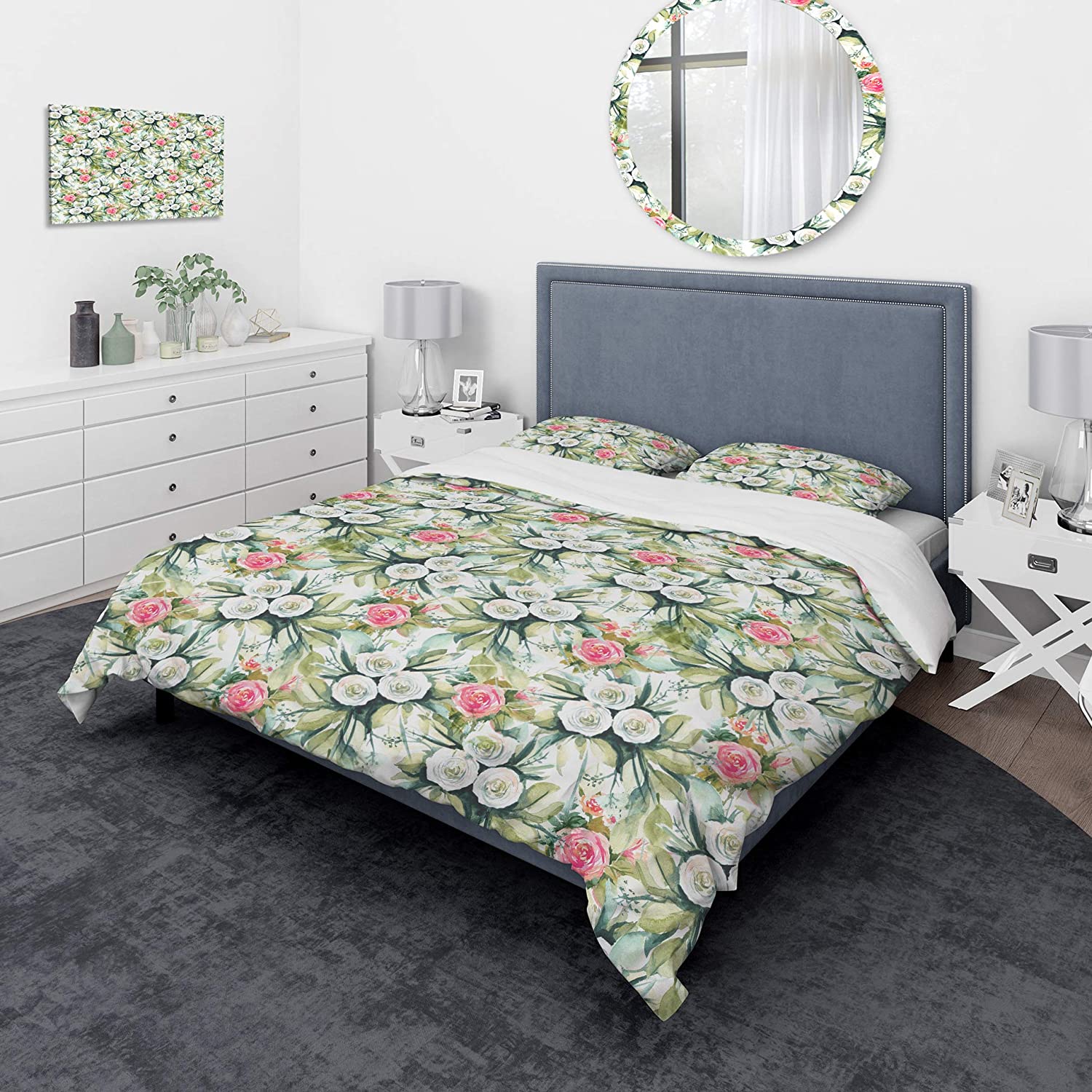 Price:$120.09 'White and Red Roses in Pattern' Traditional Duvet Cover Set : Home & Kitchen