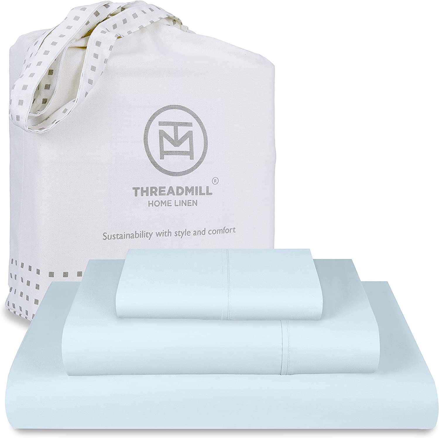Price:$50.99 100% Egyptian Cotton 400 Thread Count, Twin-XL Sheets, 3 Piece Sateen Weave Light Blue Sheet Set, Solid Bedsheets with Elasticized Deep Pocket - by Threadmill : Home & Kitchen