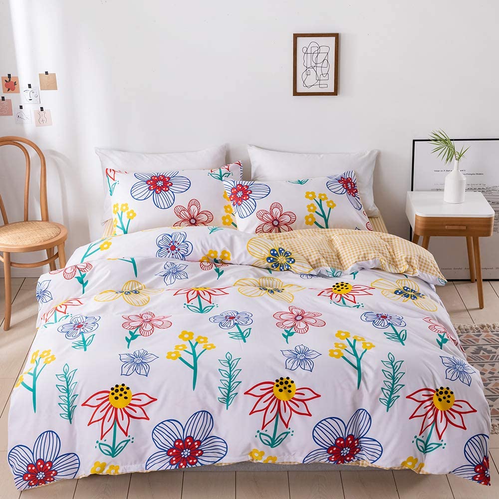 Price:$26.99 A & S Flower Bedding Queen White Floral Duvet Cover Set Flowers Plants Printed Grid Plaid Design White Pastoral Style Bedding Botanical Comforter Cover 1 Duvet Cover 2 Pillowcases : Home & Kitchen