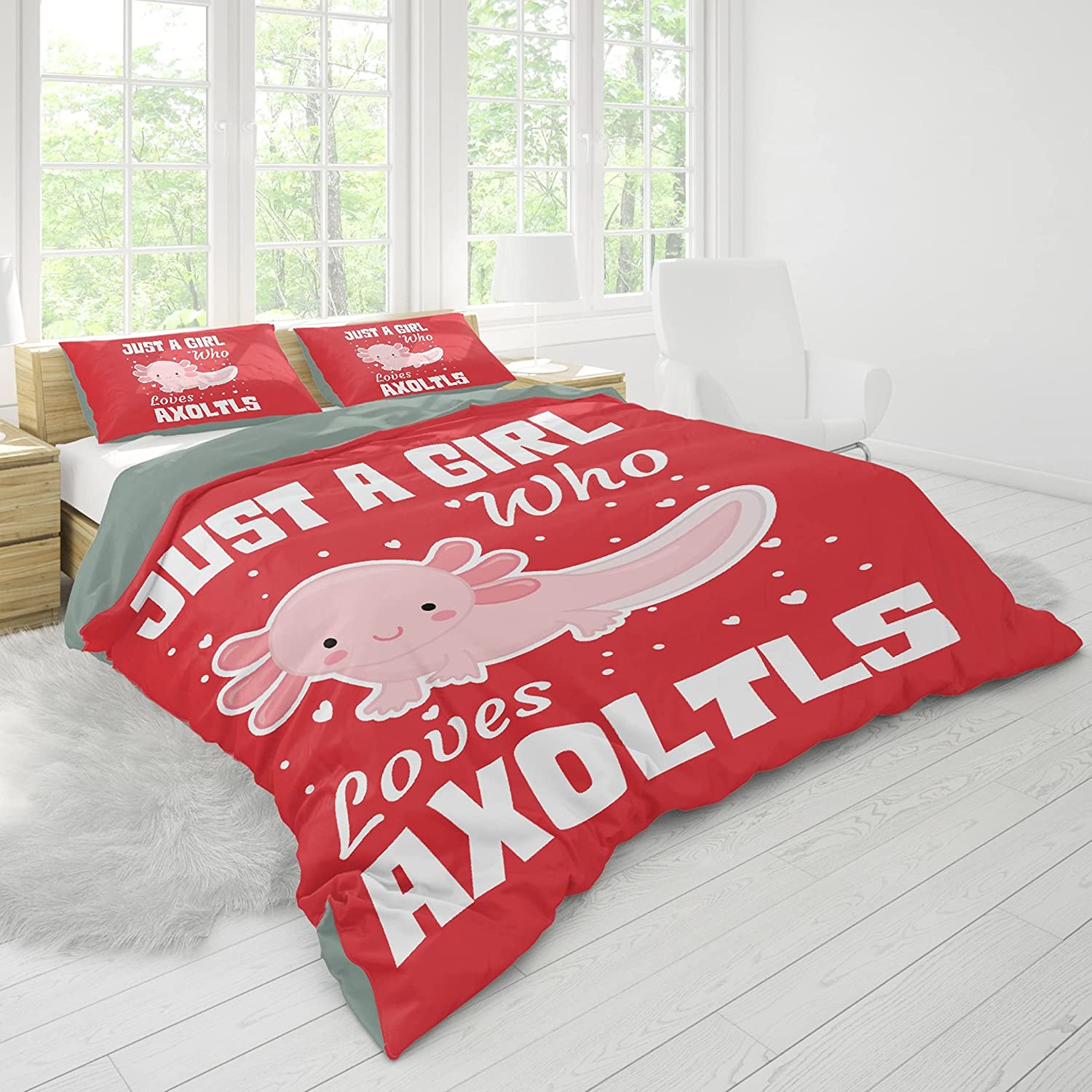 Price:$89.99 A Girl Who Loves Axolotls Duvet Cover Pillowcase Set Full 80”x90” | 3 Pcs Set Comforter Cover with Pillow Shams | Decorative Quilt Cover Set Bedding Set | Corner Ties & Zipper Closure : Everything Else
