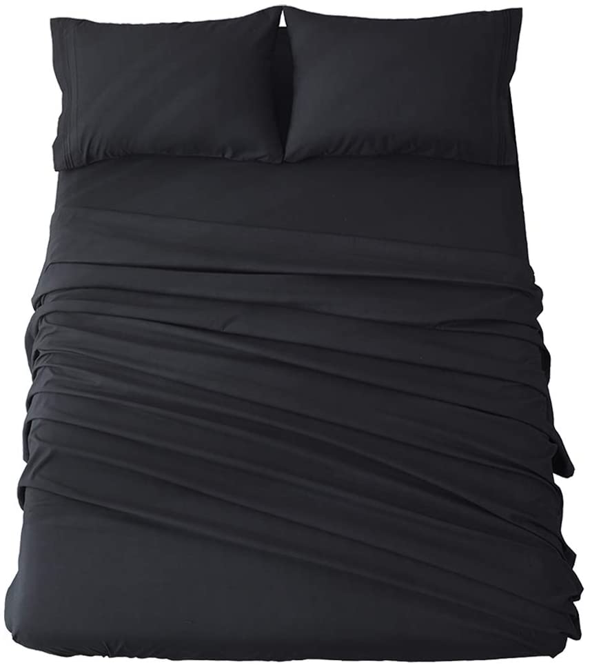 Price:$38.90 Bed Sheets Set Microfiber 1800 Thread Count Percale Super Soft and Comforterble 16 Inch Deep Pockets - 4 Piece (Black, King) : Home & Kitchen