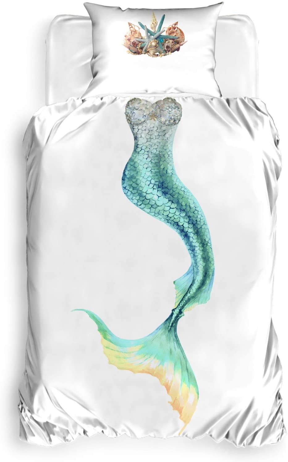 Price:$79.90 Printed 100% Cotton Mermaid Bedding Set, Twin Size Quilt/Duvet Cover Set, Kids Girls Bedding Room Decor, Duvet Cover with Matching Pillowcase : Home & Kitchen