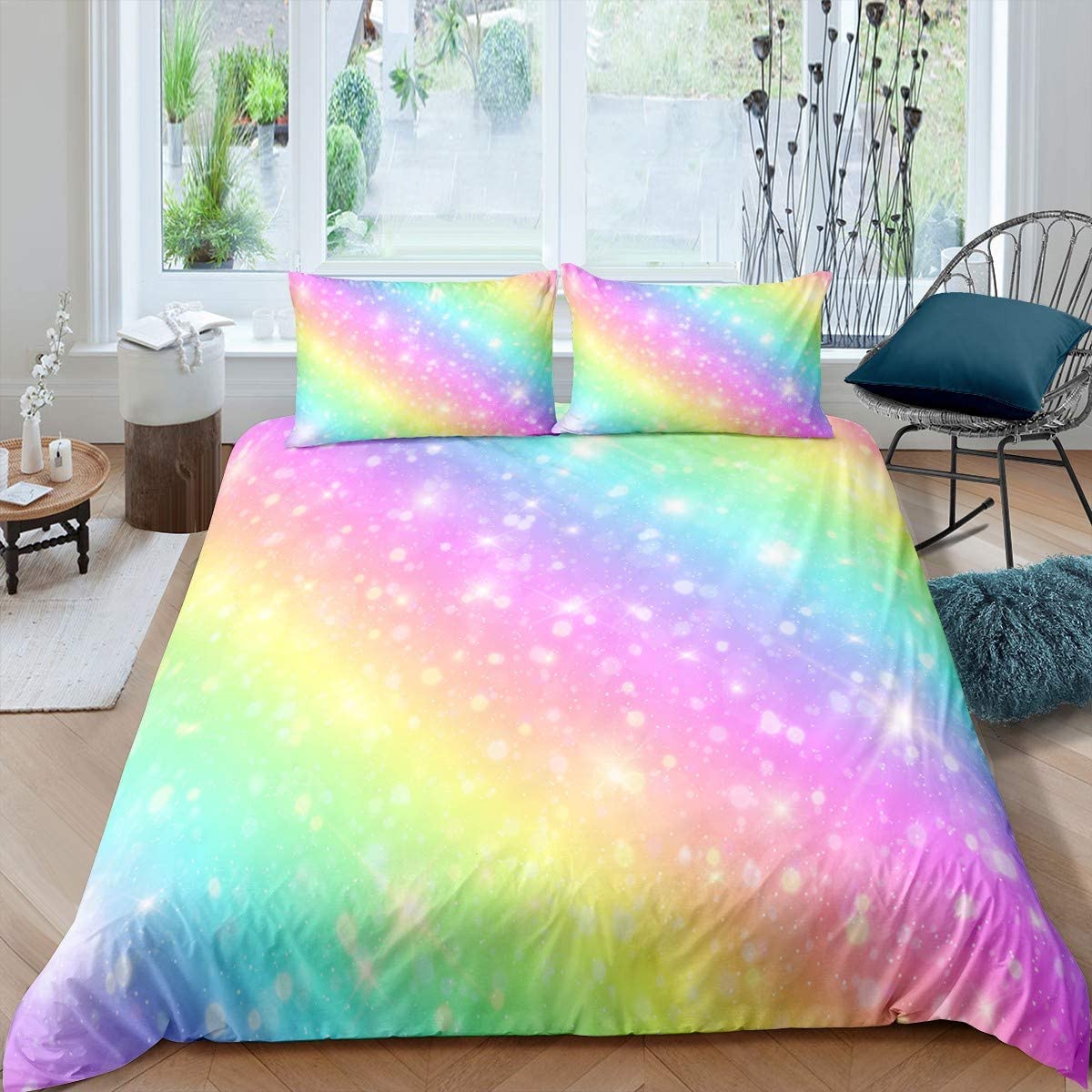 Price:$17.99 Glitter Rainbow Duvet Cover Set for Kids Child Girls Rainbow Colors Comforter Cover Gradient Iridescent Bedding Set Colorful Bedspread Quilt Cover Pillowslip Decor 2 Pcs Twin Size : Home & Kitchen
