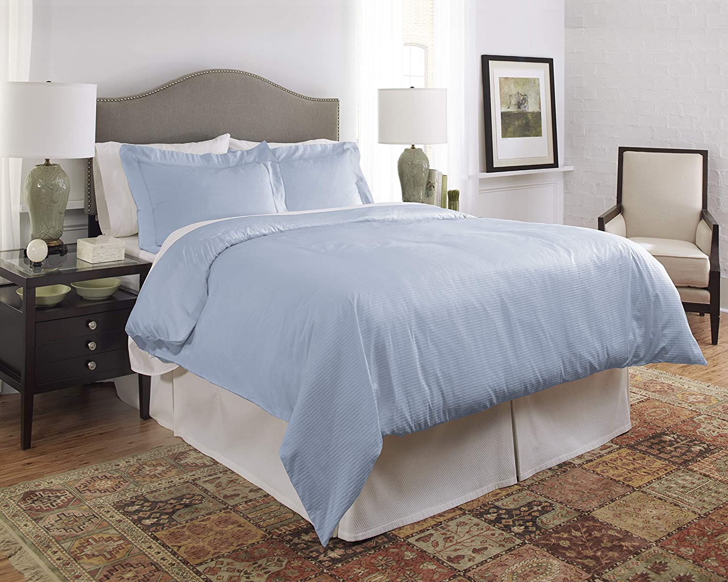 Price:$95.99 450 TC Dobby Cotton Duvet Set, Full/Queen, Blue : Home & Kitchen