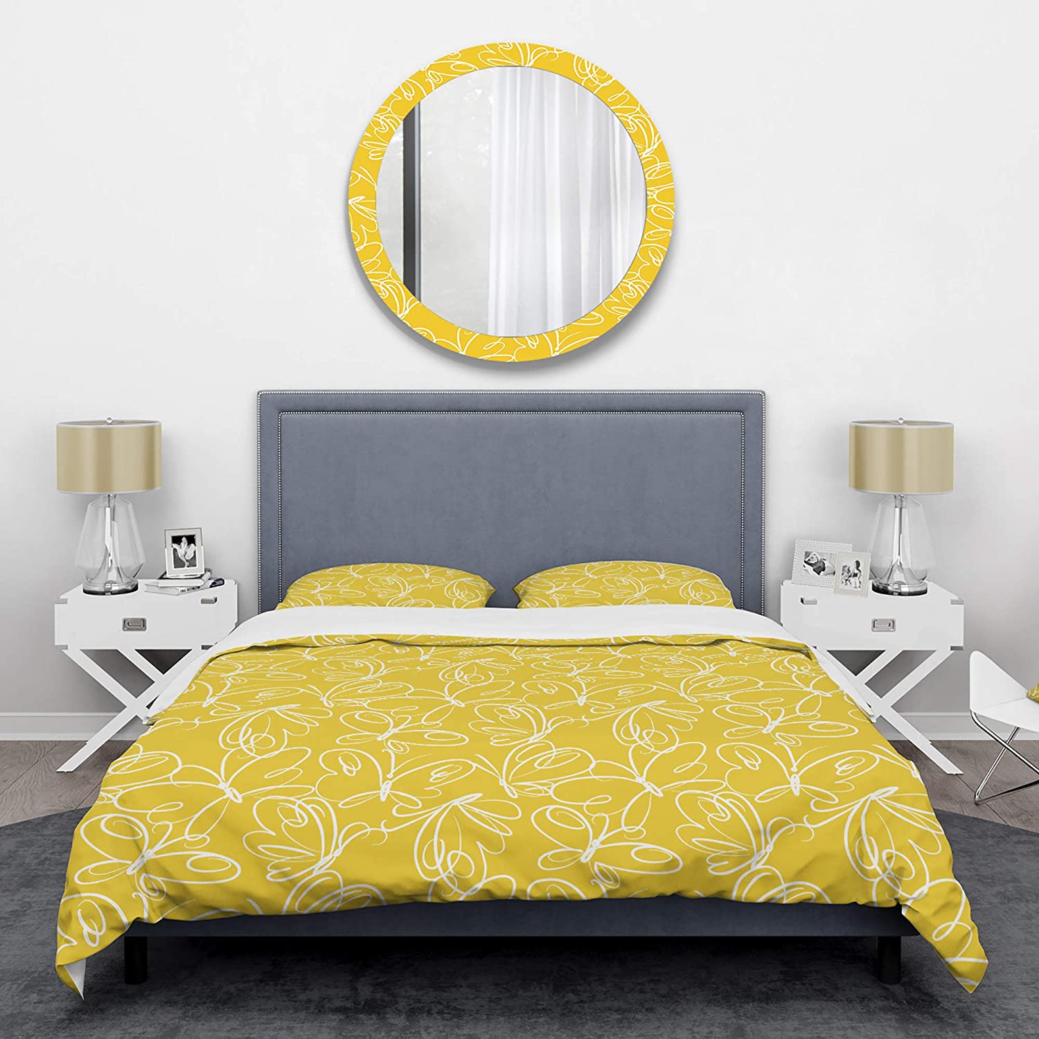 Price:$109.78 'Butterflies Hand Drawn Color Pattern' Mid-Century Modern Duvet Cover Set : Home & Kitchen