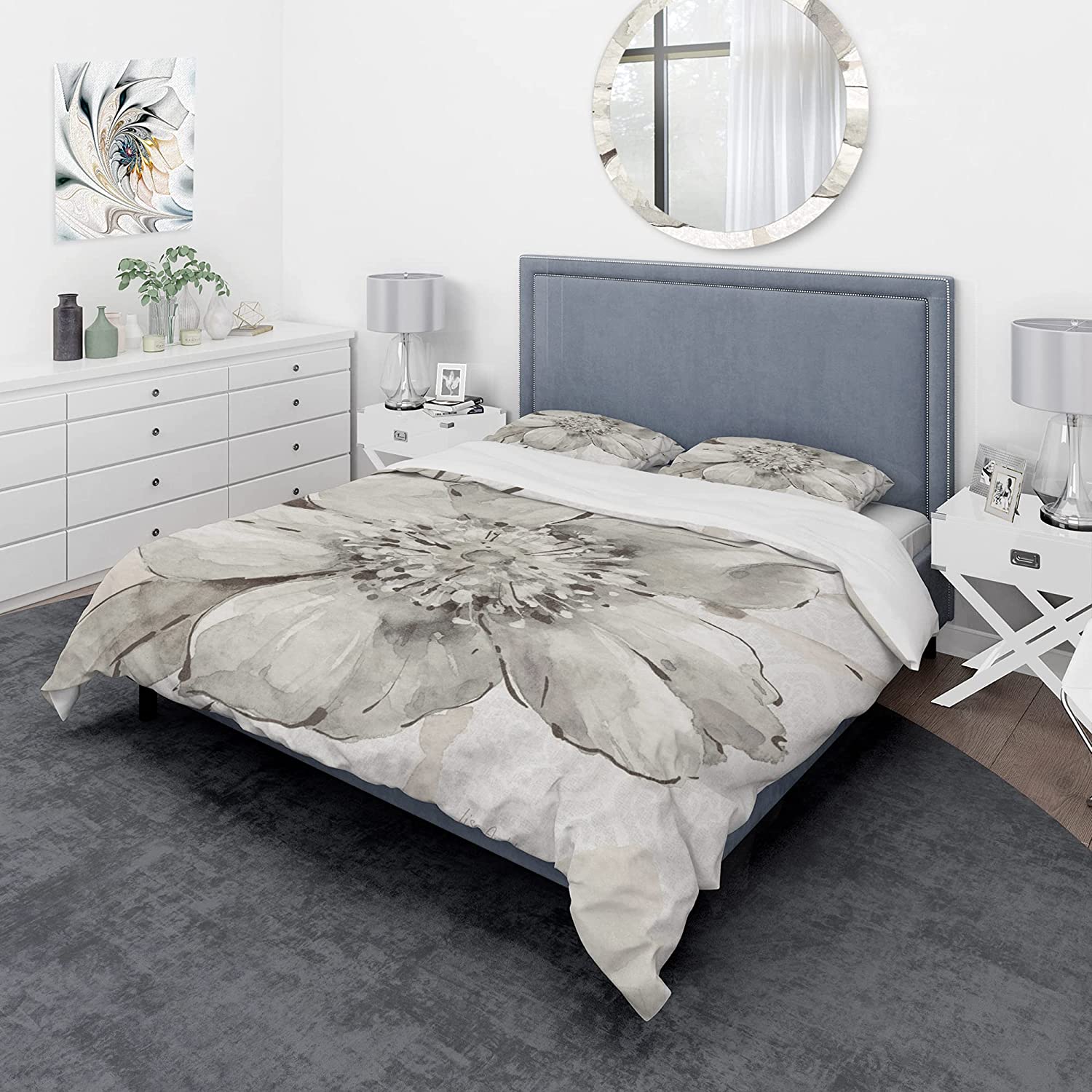 Price:$85.76 'Indigold Grey Peonies III' Cottage Duvet Cover Set : Home & Kitchen
