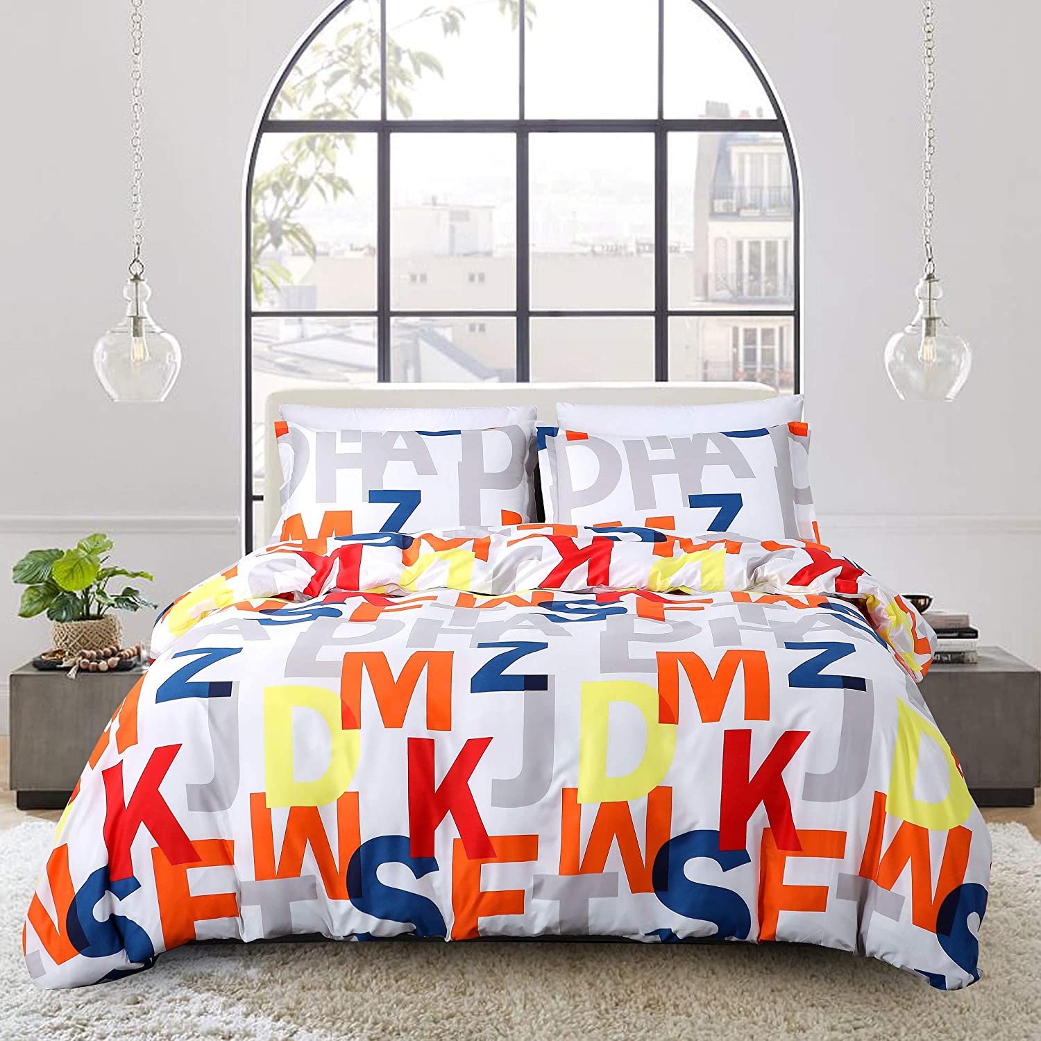 Price:$27.99 Bedding Comforter Set Soft 3Pcs Fashion Trend Colored Letters Three Piece Set Supreme Lightweight Microfiber Duvet Cover Simplicity Set(1 Duvet Cover + 2 Pillow Shams)(Queen,Multicolor) : Home & Kitchen