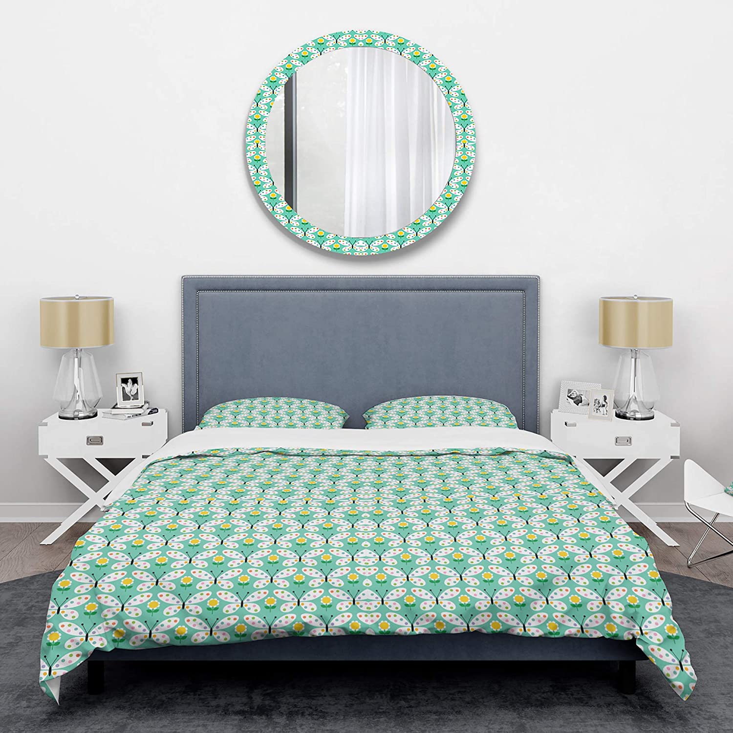Price:$109.78 'Retro Butterflies I' Mid-Century Modern Duvet Cover Set : Home & Kitchen